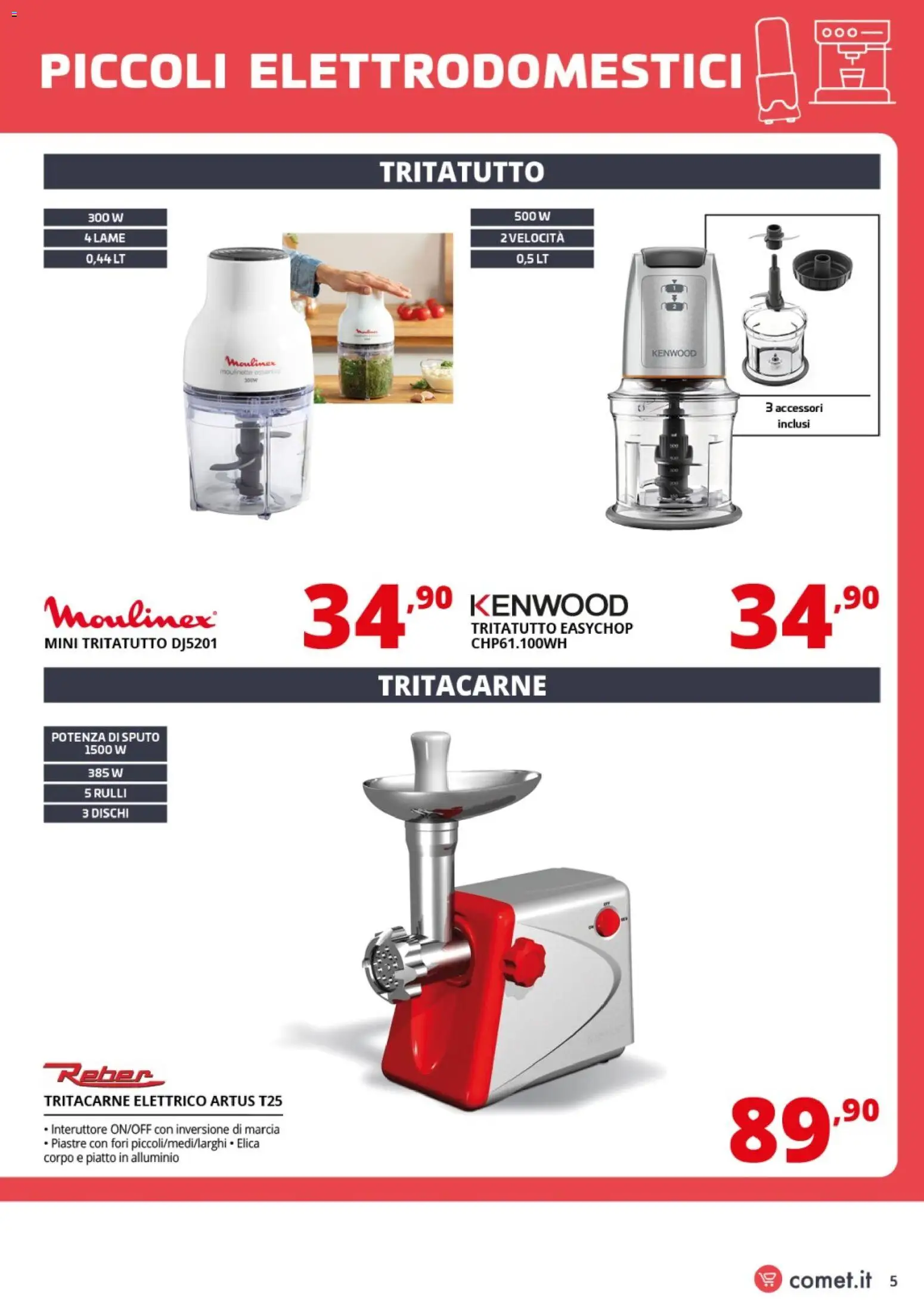 Volantino Comet del 06.03.2026 | Pagina: 5 | Prodotti: Tritatutto, Piatto, Alluminio, Tritacarne
