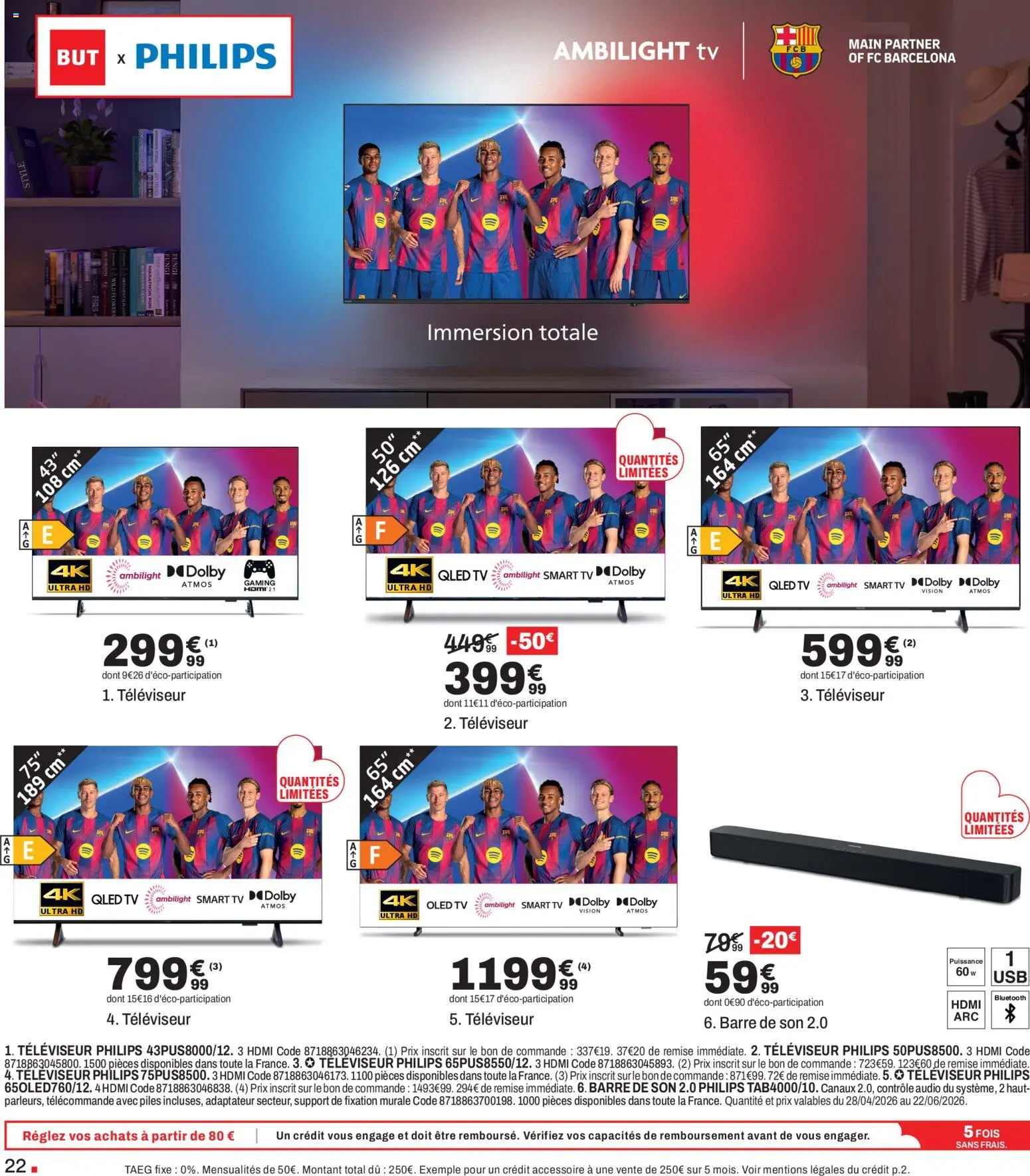 {H1} | Page: 22 | Produits: Adaptateur, Smart TV, Barre de son, Télécommande