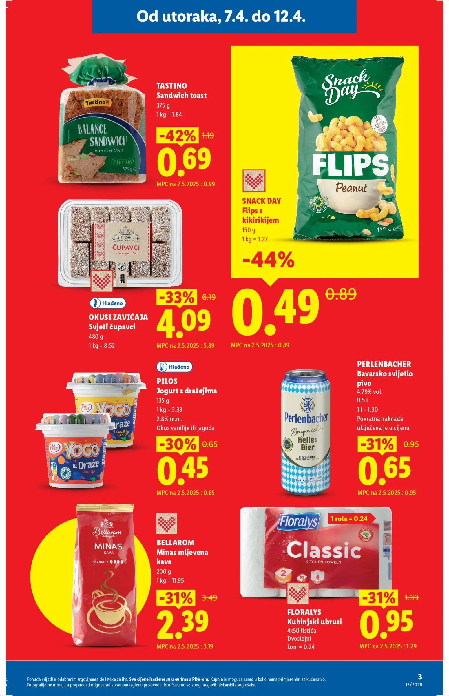 Lidl katalog | vrijedi od 07.04.2026 | Stranica: 3 | Proizvodi: Flips, Mljevena kava, Toast, Pivo