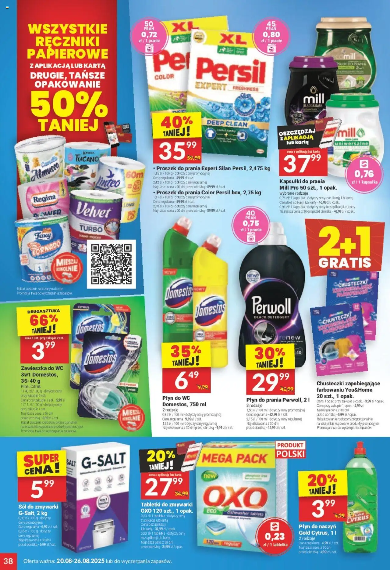 Twój Market Gazetka od 20.08.2025 | Strona: 38 | Produkty: Kapsułki do prania, Sól do zmywarki, Detergent, Tabletki do zmywarki