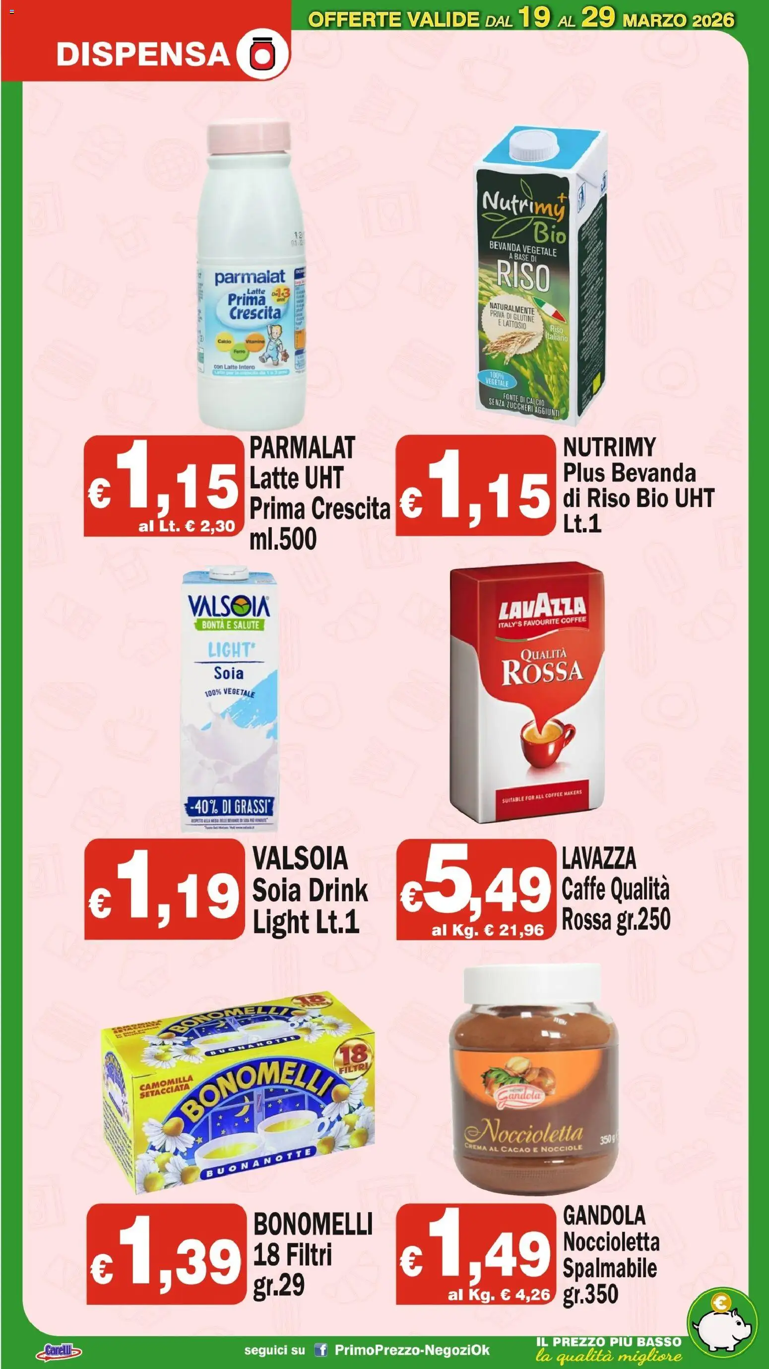 Volantino Primo Prezzo del 19.03.2026 | Pagina: 5 | Prodotti: Crema, Latte, Nocciole, Cacao