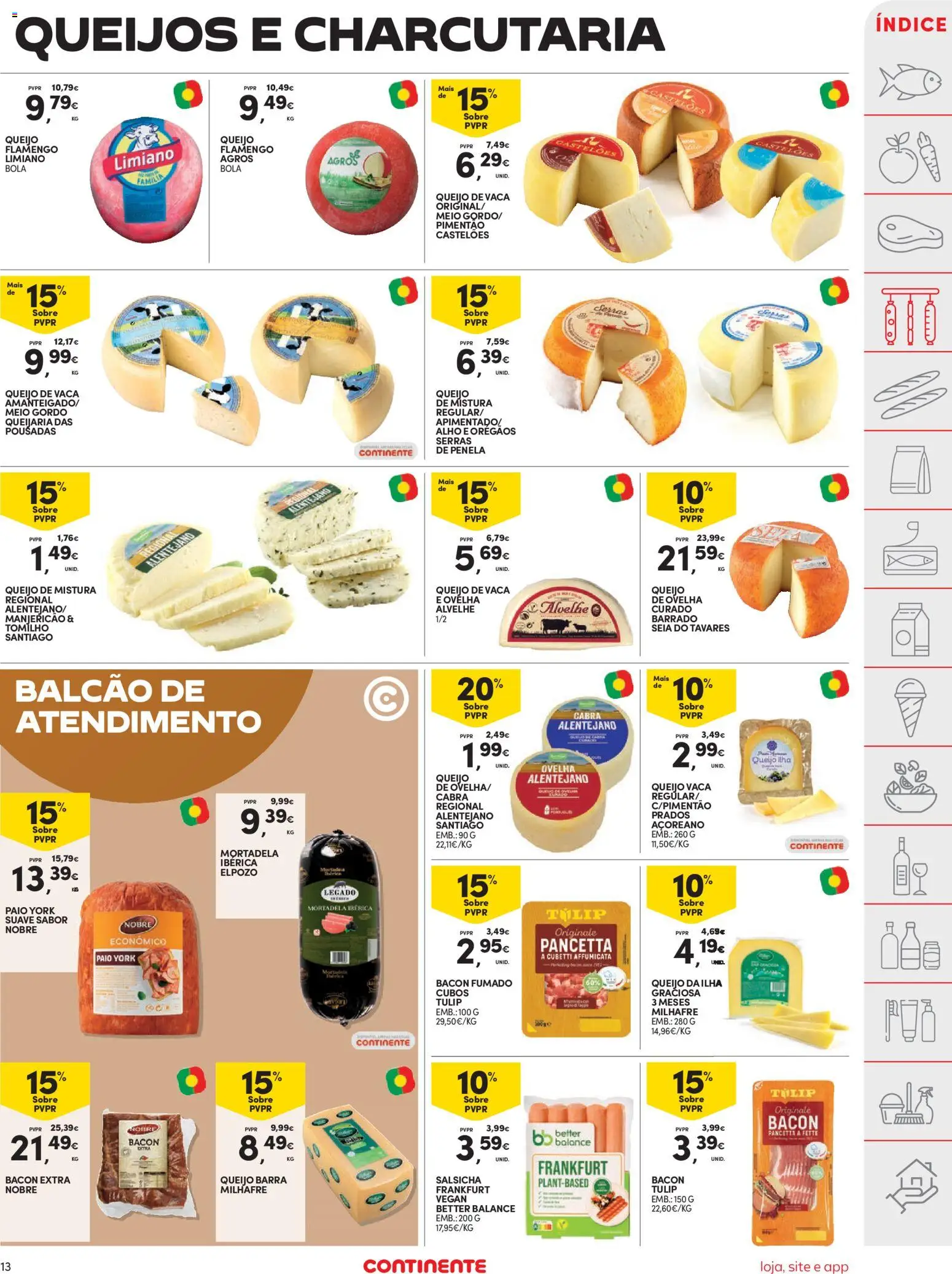 Continente folheto │ válido de 11.11.2025 | Página: 13 | Produtos: Mortadela, Bacon, Pimentão, Queijo
