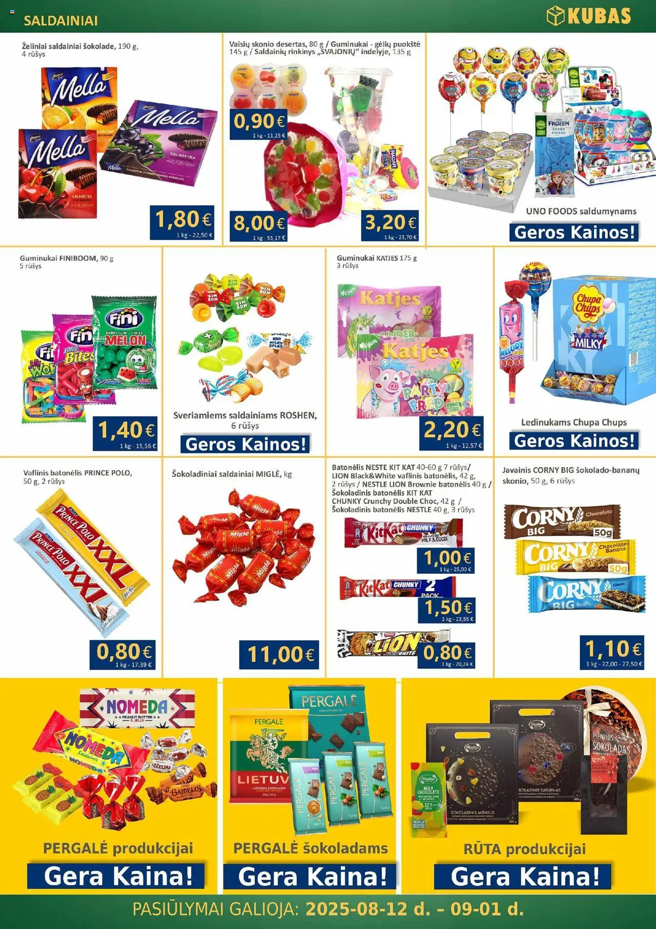 Kubas leidinys│galioja nuo 12.08.2025 | Puslapis: 12 | Prekių: Šokoladas, Guminukai, Šokoladinis batonėlis, Saldainiai
