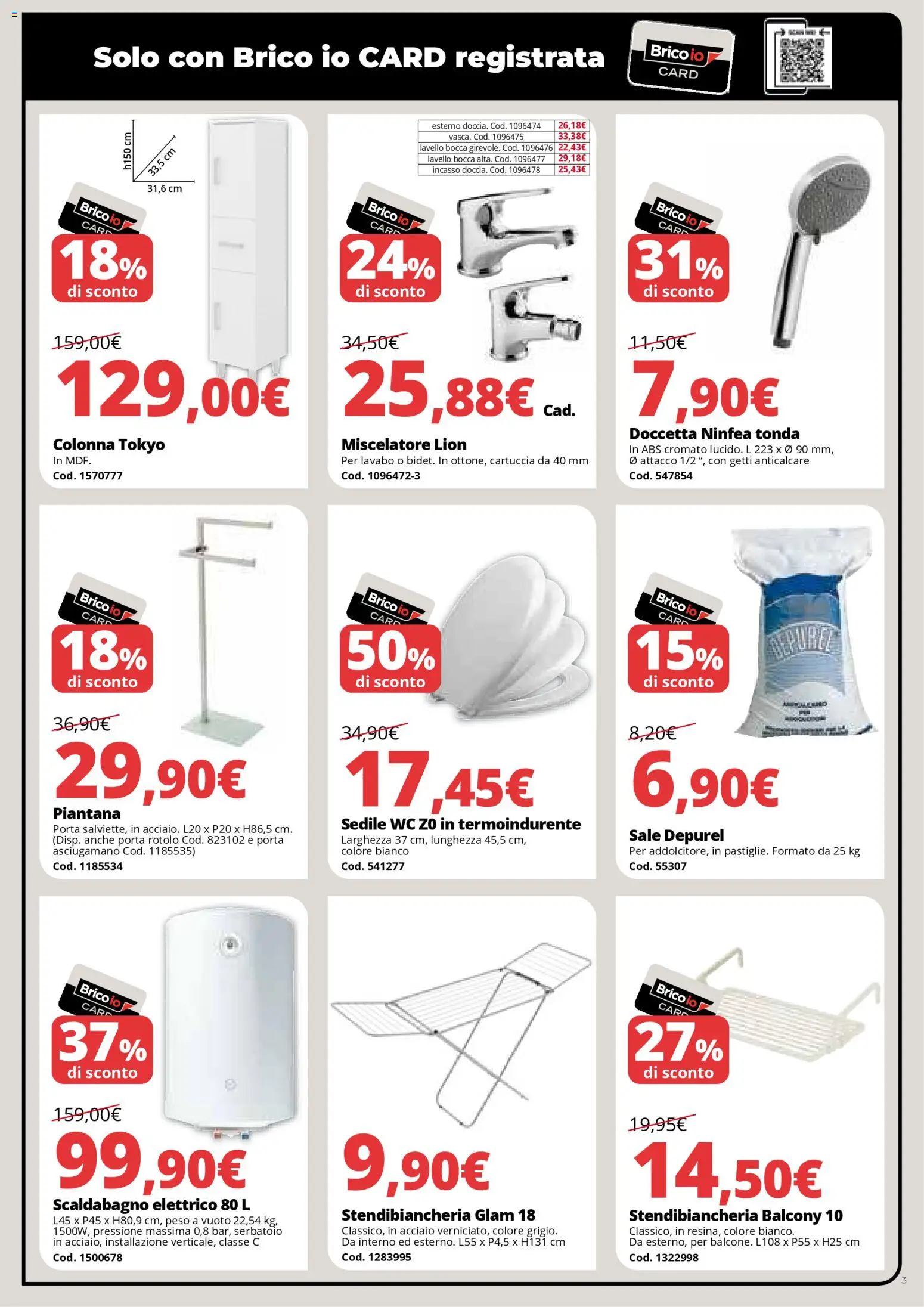 Volantino Brico io del 08.01.2026 | Pagina: 3 | Prodotti: Lavello, Miscelatore, Asciugamano, WC