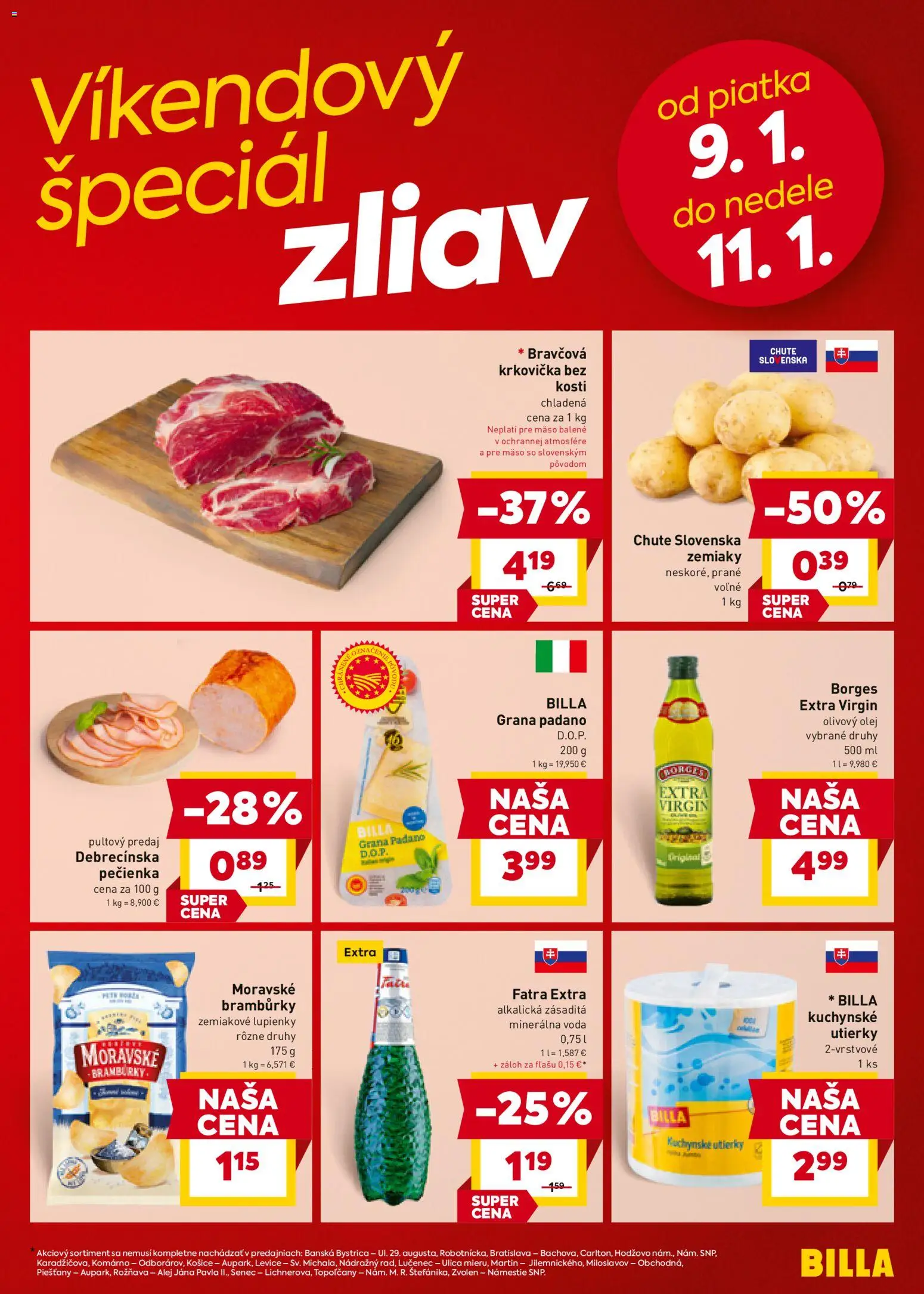 Nové Billa akcie – leták je platný od 07.01.2026 | Strana: 23 | Produkty: Olej, Olivový olej, Krkovička, Minerálna voda