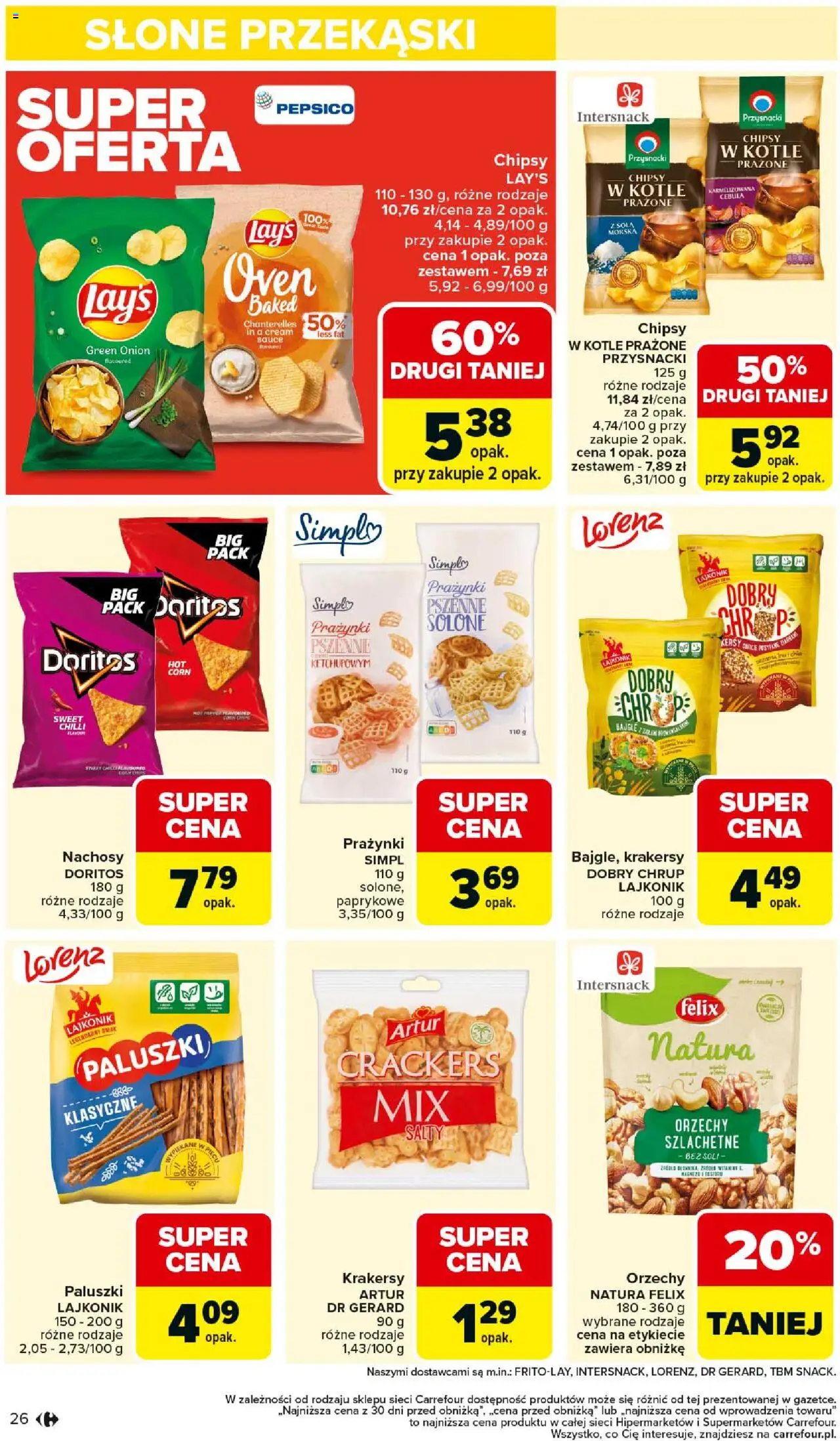 Carrefour Gazetka od 01.09.2025 | Strona: 28 | Produkty: Chipsy, Doritos, Paluszki, Orzechy