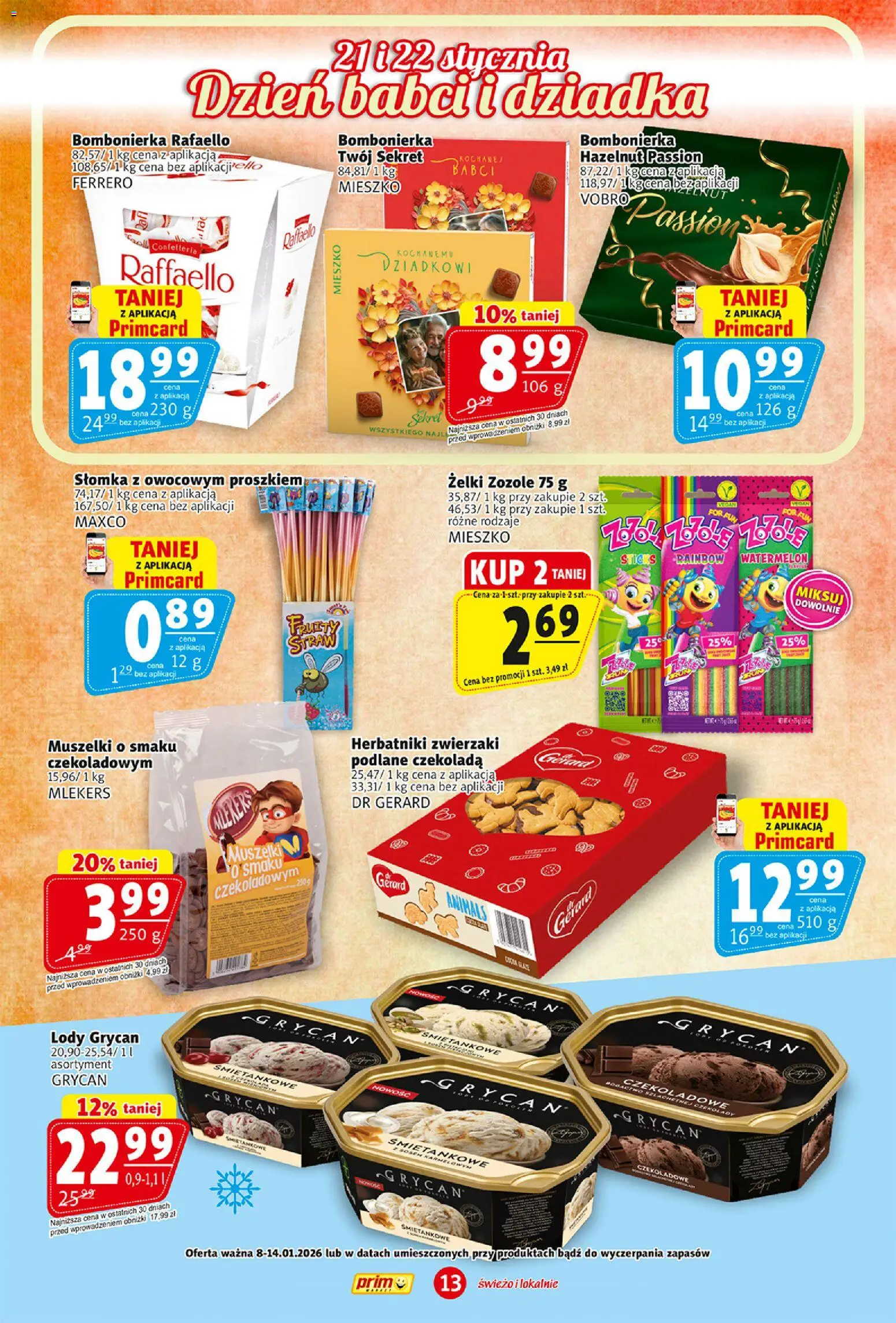 Prim Market Gazetka od 08.01.2026 | Strona: 13 | Produkty: Bombonierka, Lody Grycan, Czekolada, Lody