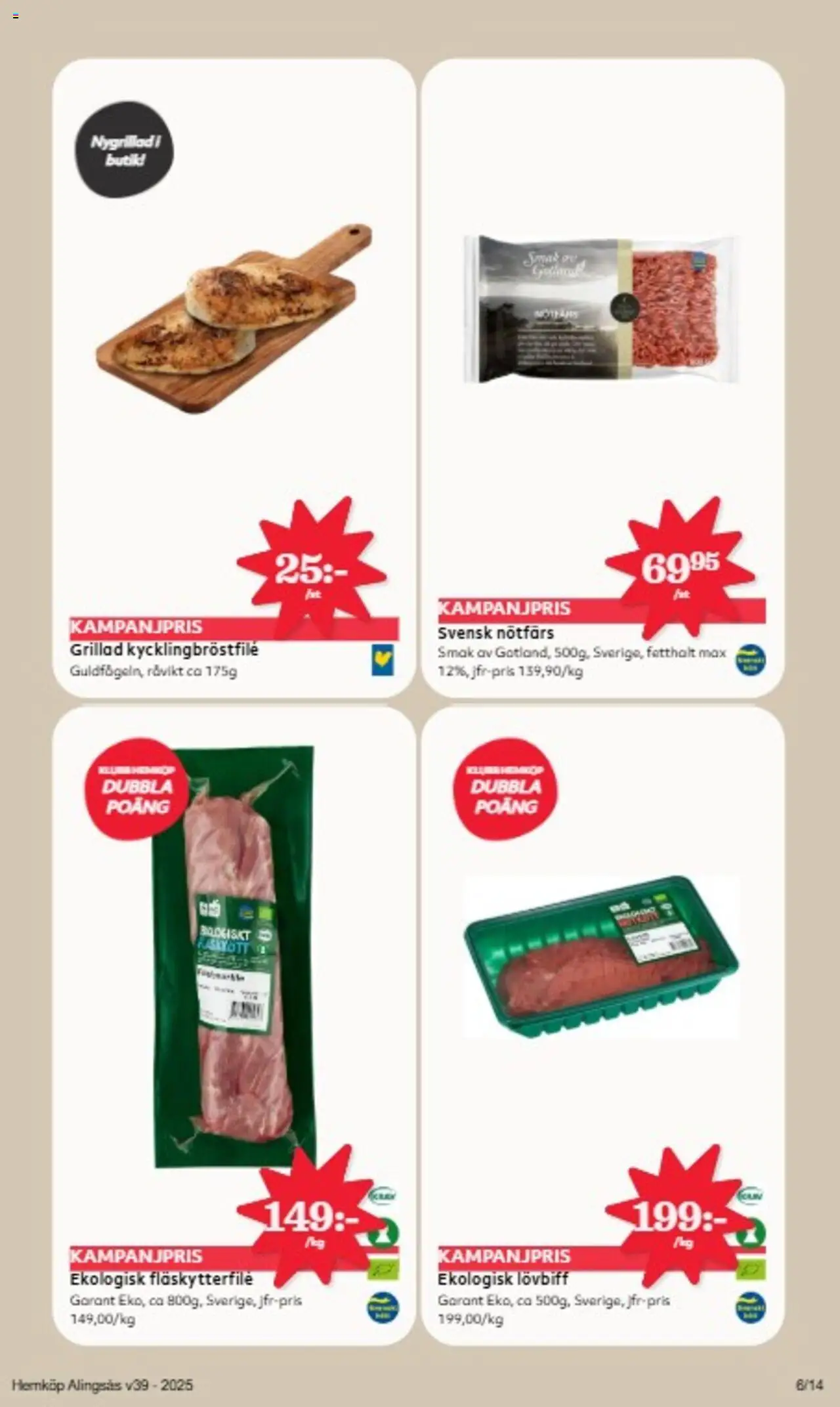 Hemköp reklamblad aktuell från 22.09.2025 | Sida: 6 | Produkter: Nötfärs, Fläskytterfilé, Lövbiff