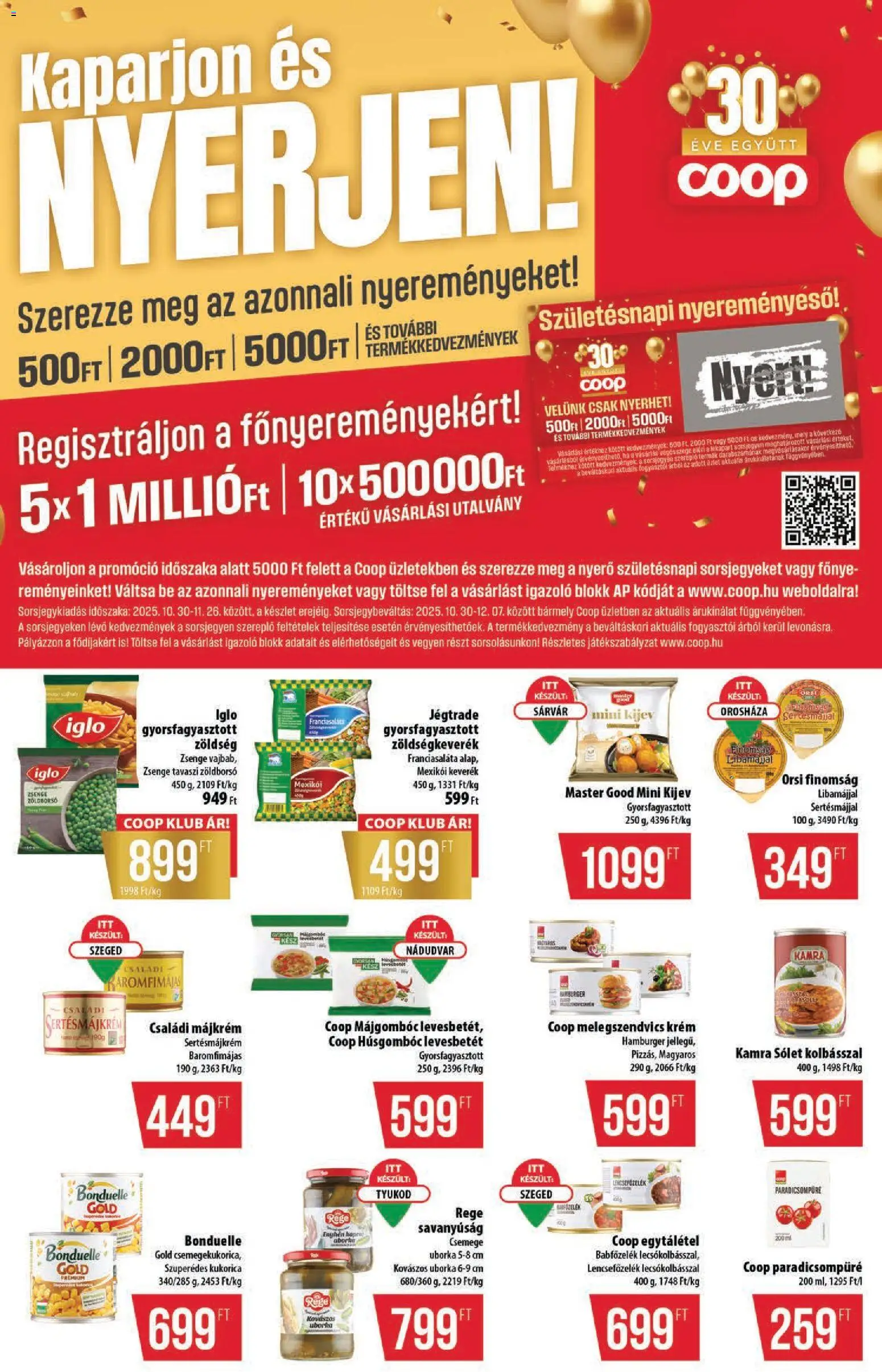 COOP Szolnok akciós ujság - amely érvényes a következő dátumtól: 30.10.2025 | Oldal: 5 | Termékek: Májkrém, Zöldségkeverék, Hamburger, Sólet