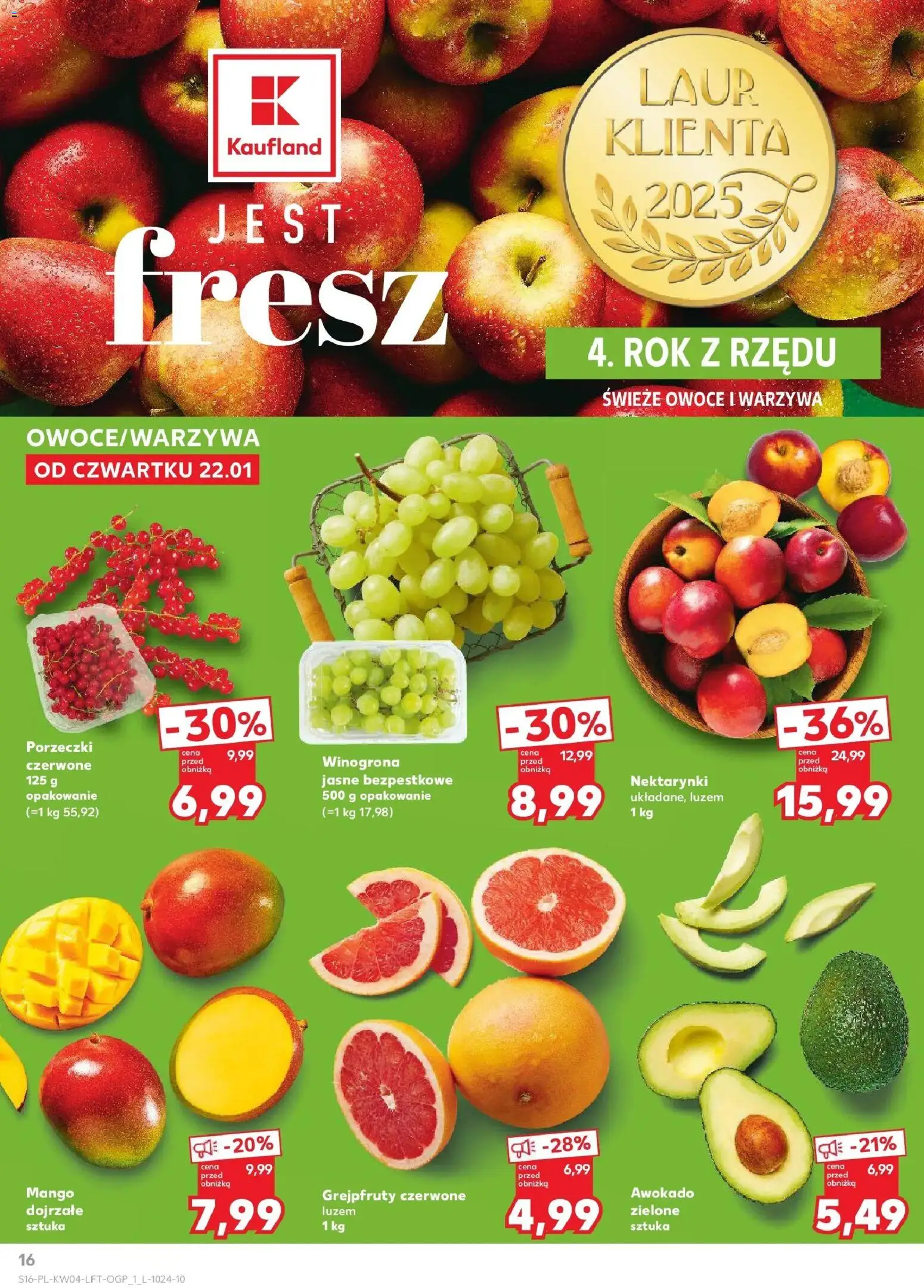 Kaufland gazetka od 22.01.2026 | Strona: 16 | Produkty: Mango, Winogrona, Warzywa, Owoce
