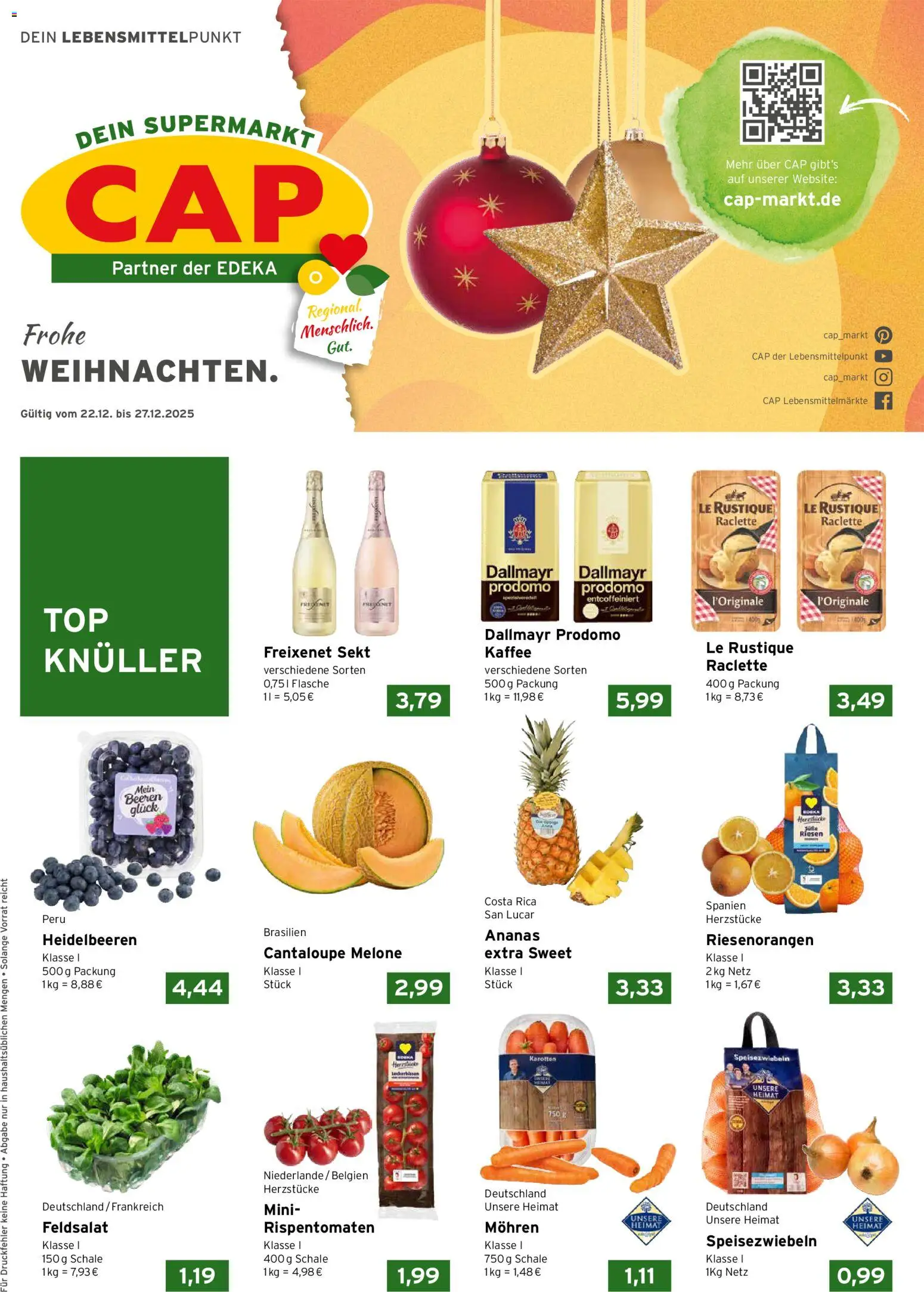 CAP Markt Prospekt – gültig ab 22.12.2025 | Seite: 1 | Produkte: Kaffee, Heidelbeeren, Dallmayr, Dallmayr prodomo
