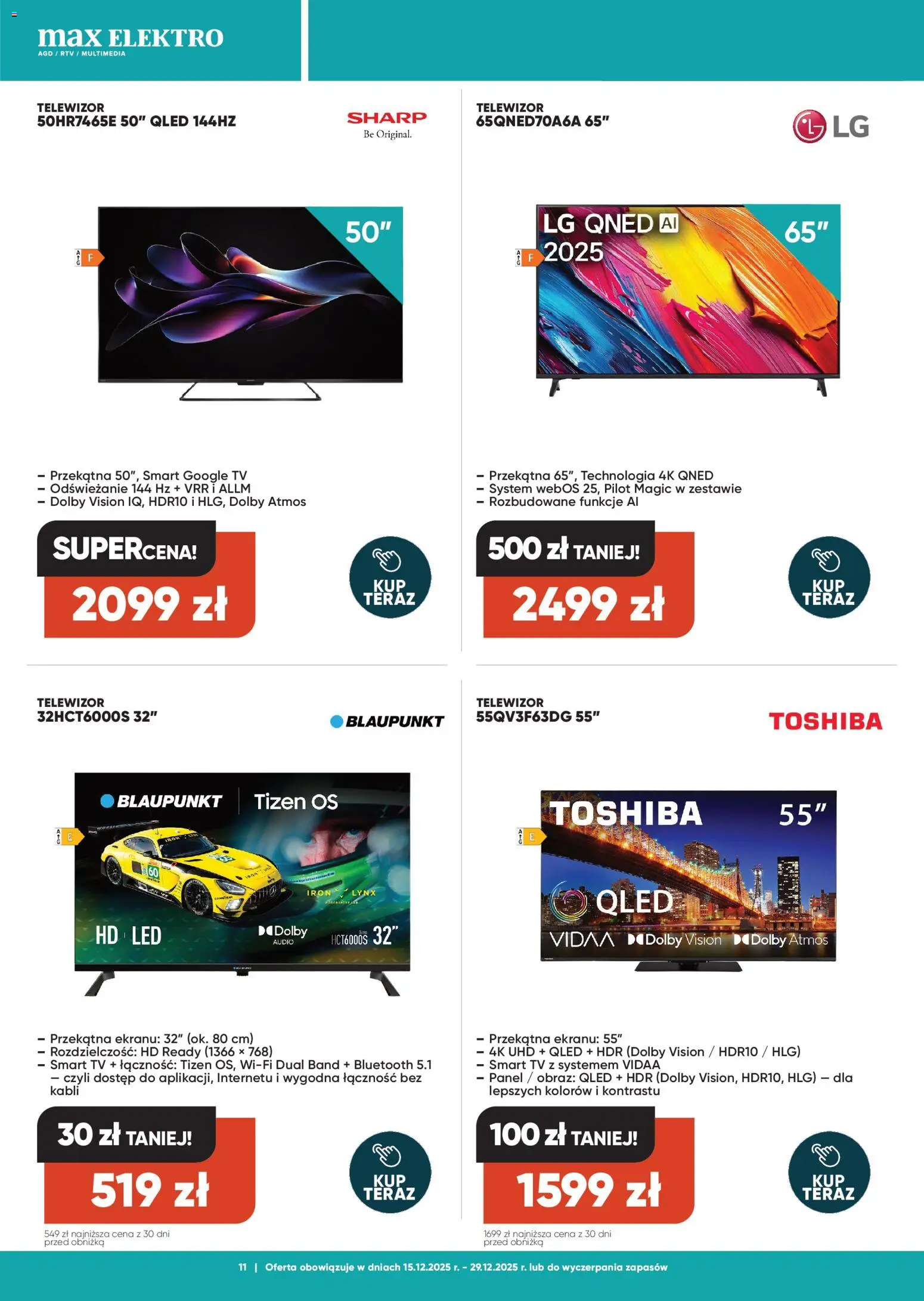 Max elektro Gazetka od 15.12.2025 | Strona: 11 | Produkty: Telewizor, Audio