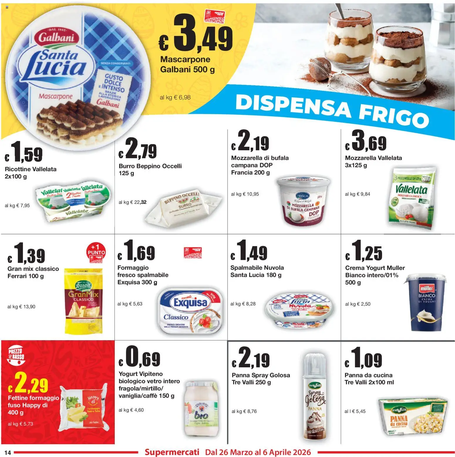 Volantino Sì con Te del 26.03.2026 | Pagina: 14 | Prodotti: Crema, Panna, Mozzarella, Burro