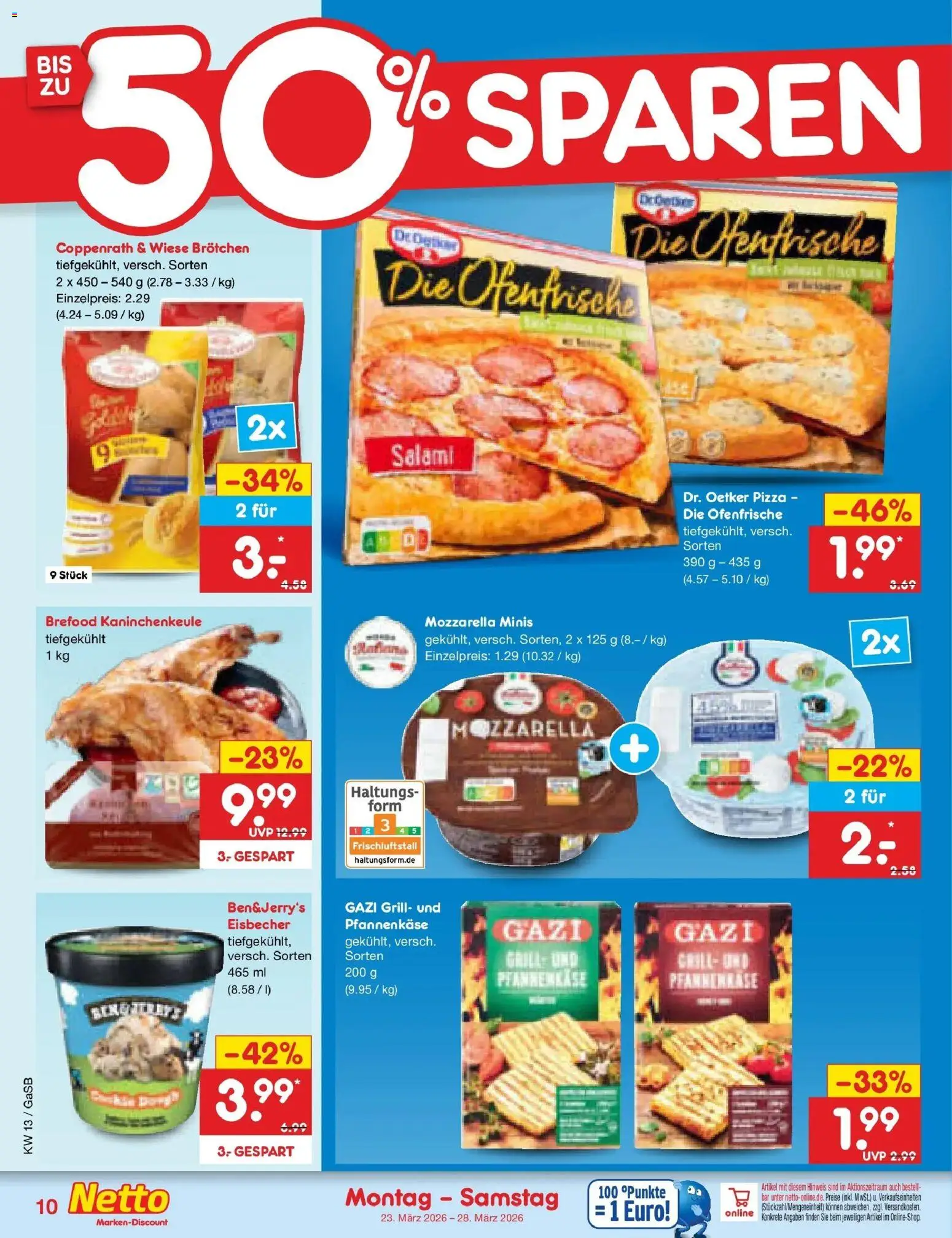 Netto Marken-Discount Prospekt Bremen-Lesum	 – gültig ab 23.03.2026 | Seite: 10 | Produkte: Mozzarella, Ofenfrische, Salami, Pizza