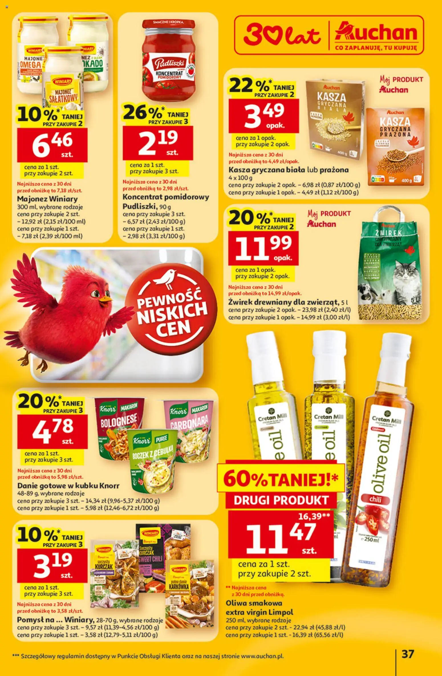 Auchan gazetka - 30 Lat Hipermarket od 23.04.2026 | Strona: 37 | Produkty: Majonez winiary, Boczek, Żwirek drewniany, Majonez