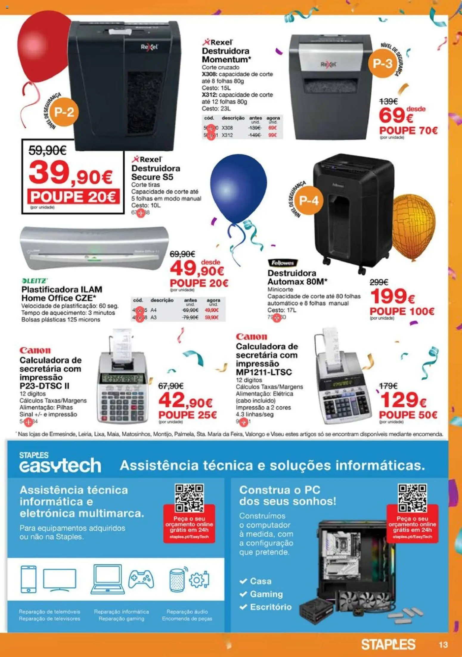 Staples - Festa das Cadeiras e Mobiliário │ válido de 06.11.2025 | Página: 13 | Produtos: Computador, Audio, Cabo, Pilhas