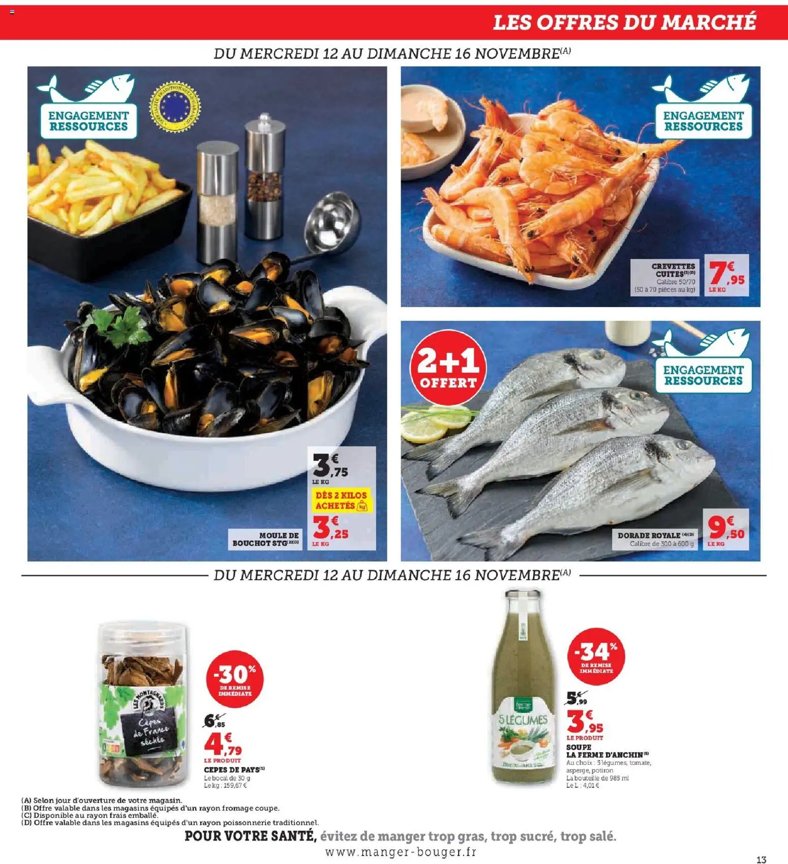 {H1} | Page: 13 | Produits: Poissonnerie, Crevettes, Dorade royale, Fromage