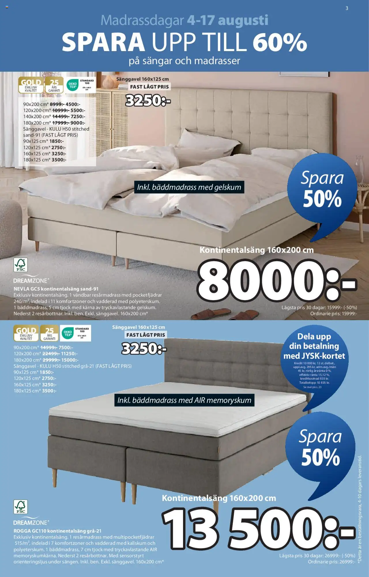 JYSK reklamblad aktuell från 04.08.2025 | Sida: 3 | Produkter: Bäddmadrass, Resårmadrass, Sänggavel