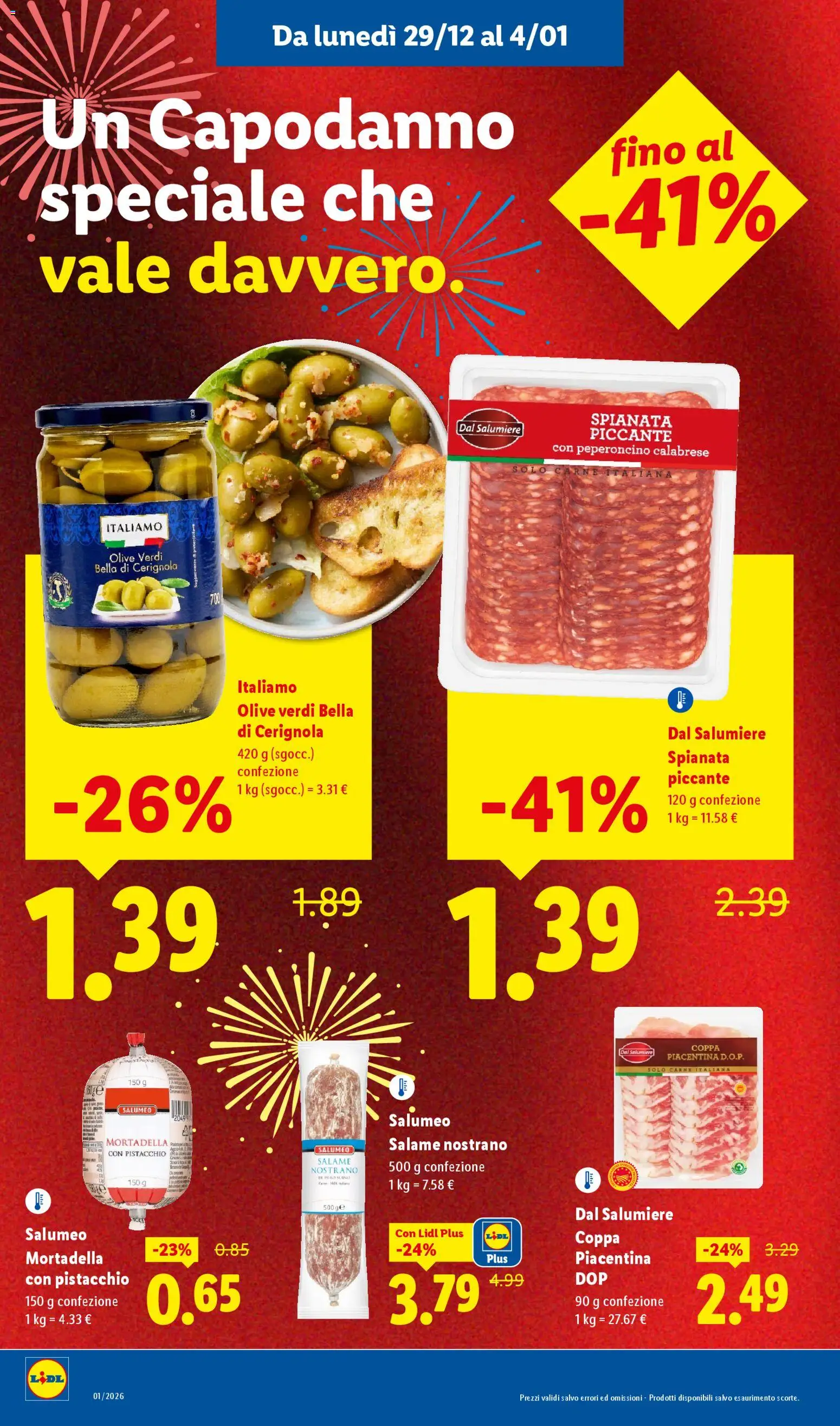 Volantino Lidl del 29.12.2025 | Pagina: 6 | Prodotti: Salame, Olive, Peperoncino, Mortadella