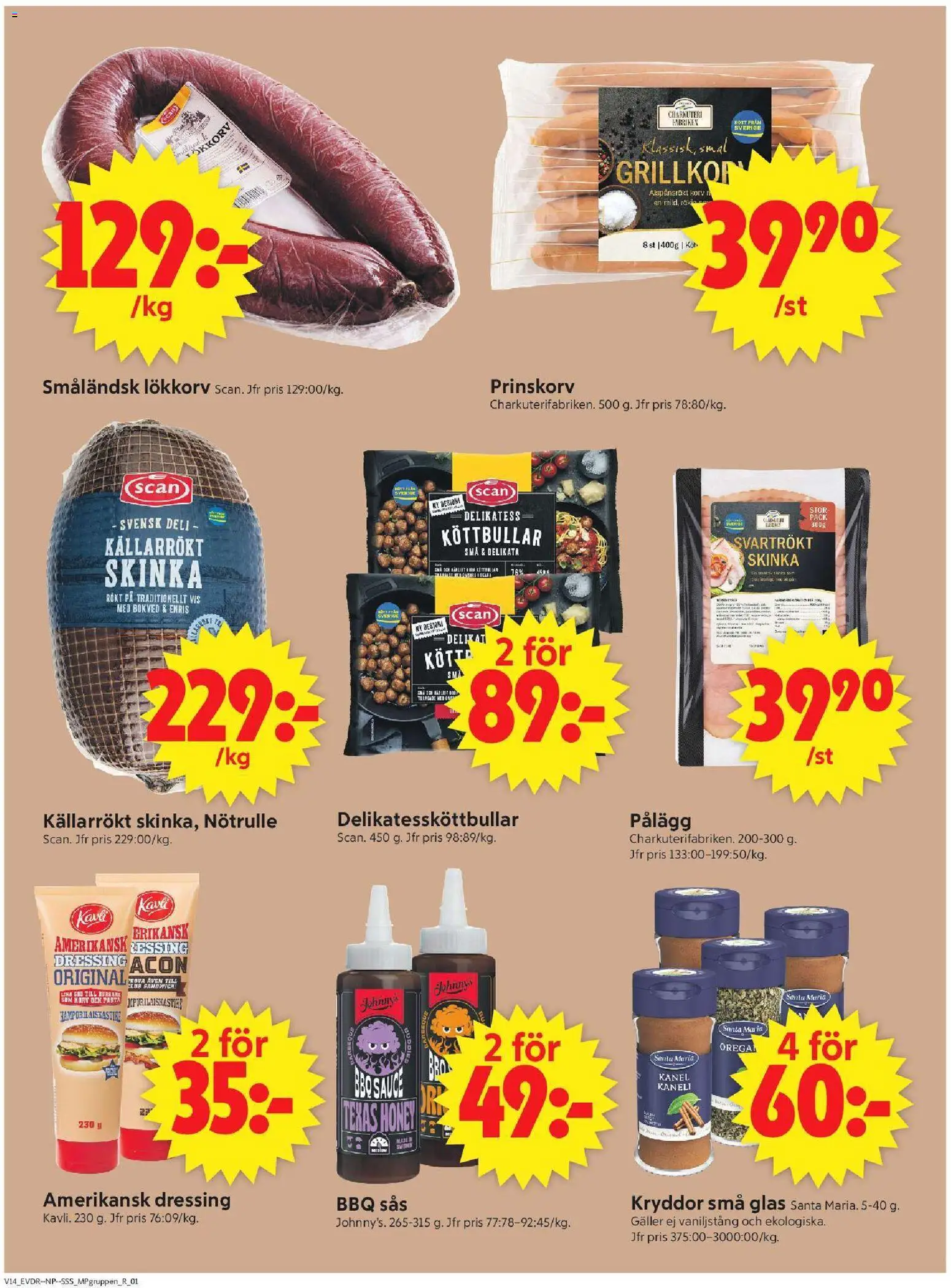 ICA Supermarket reklamblad aktuell från 30.03.2026 | Sida: 14 | Produkter: Sandwich, Prinskorv, Galler, Skinka