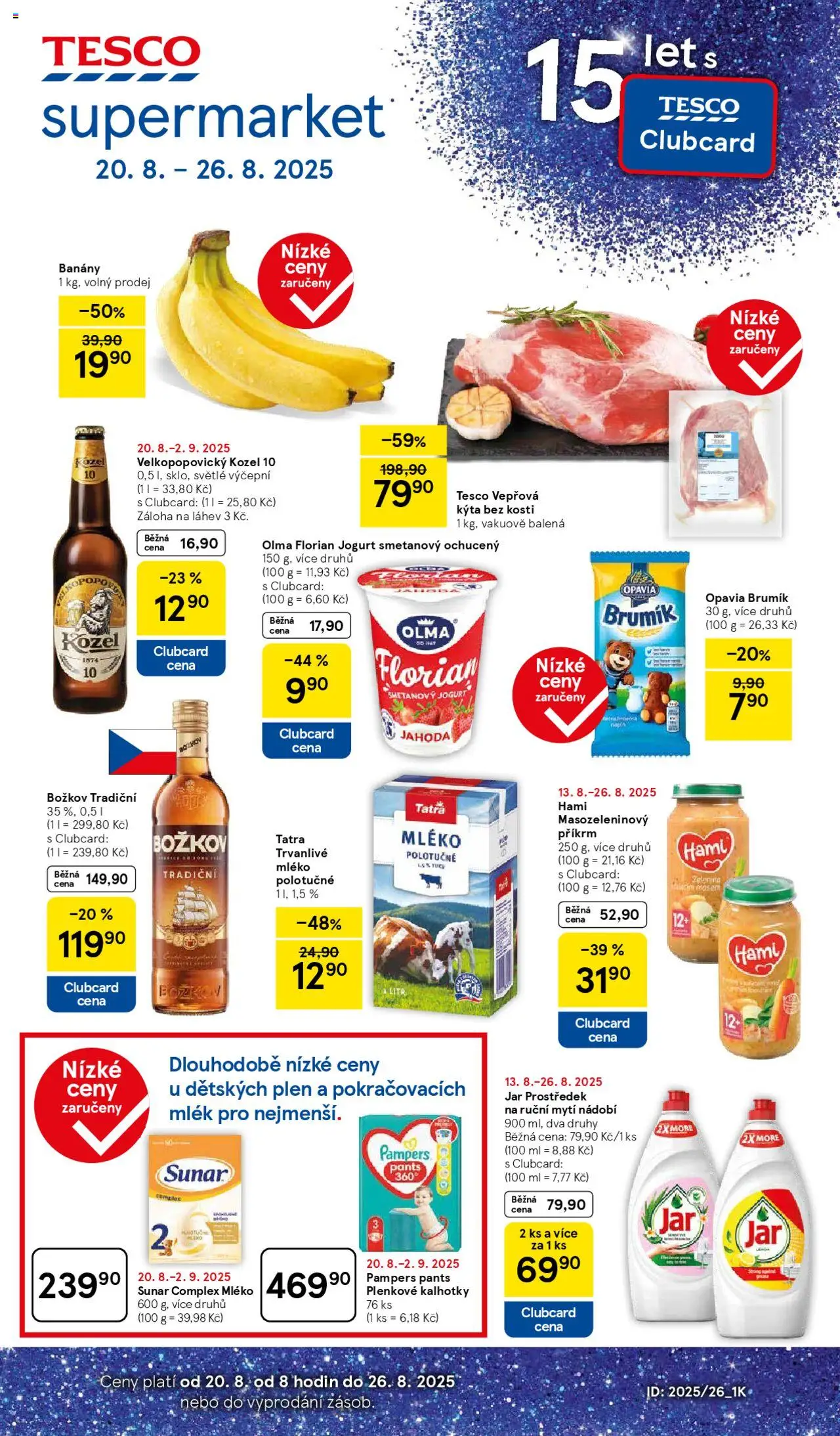 Tesco leták - Supermarket od 20.08.2025 | Strana: 1 | Produkty: Kozel 10, Příkrm, Pants, Láhev