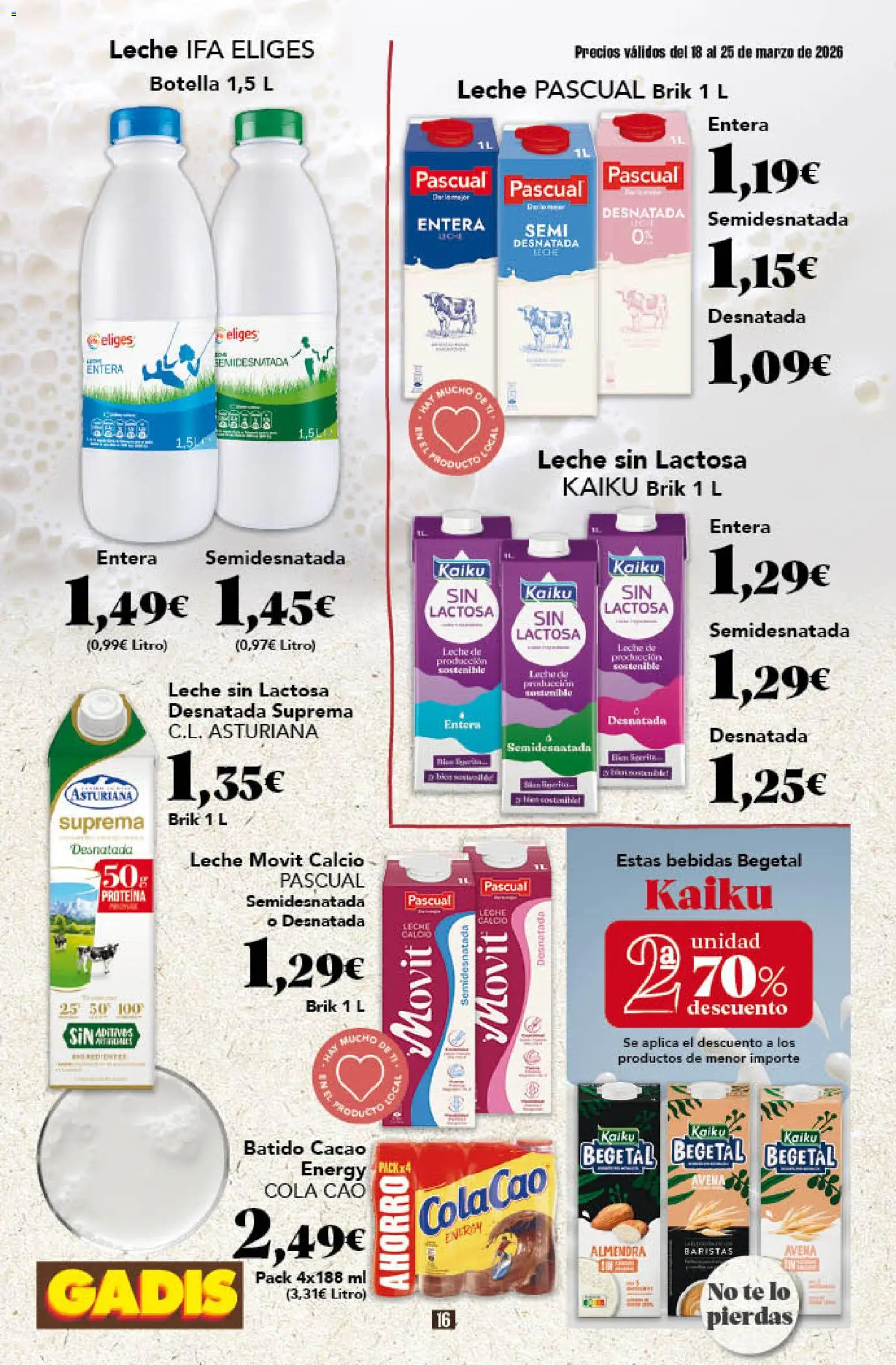 Gadis - folleto │ válido desde el 18.03.2026 | Página: 16 | Productos: Leche desnatada, Leche sin lactosa, Leche, Té