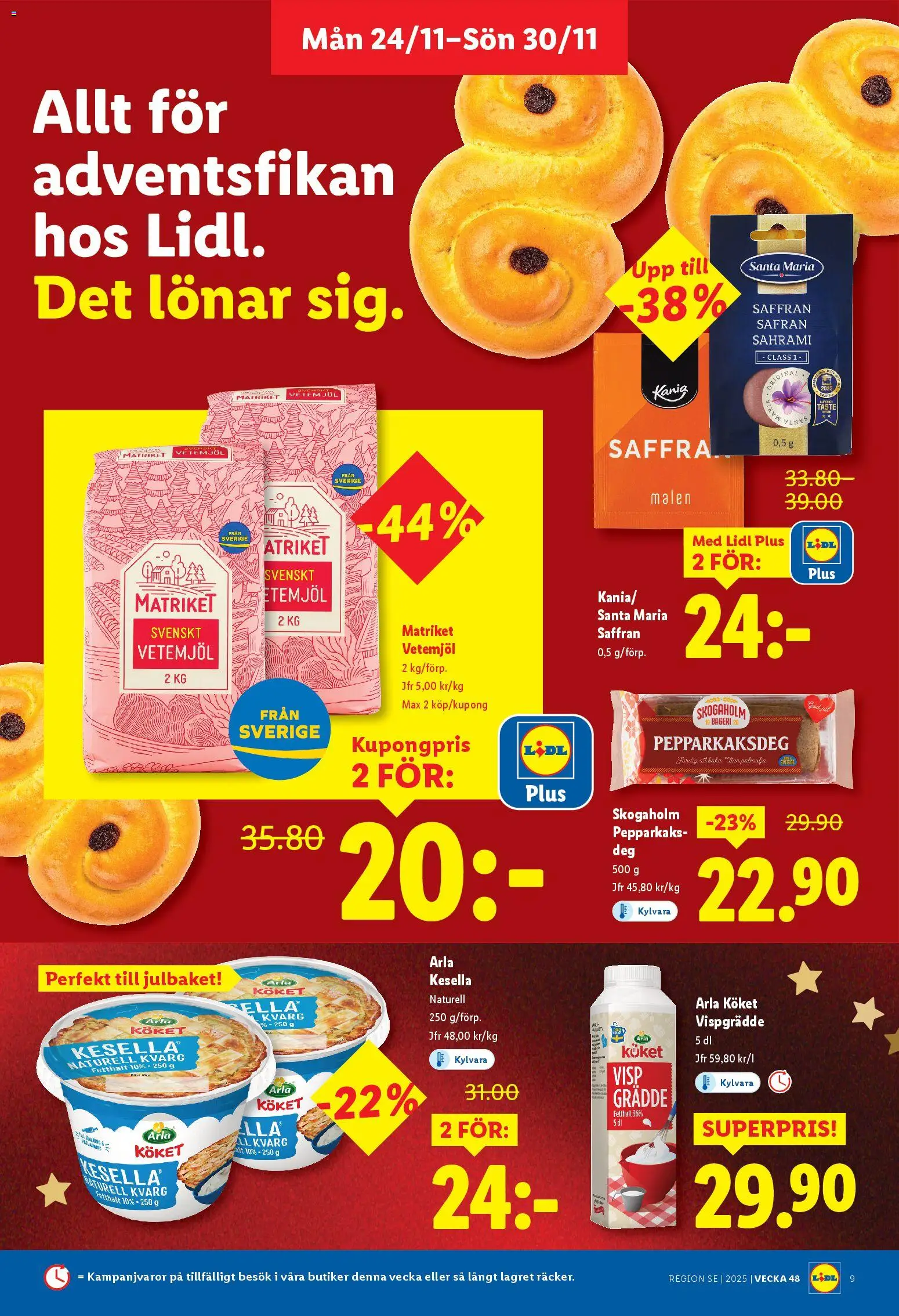 Lidl reklamblad aktuell från 24.11.2025 | Sida: 9 | Produkter: Visp, Bageri, Kvarg, Vispgrädde