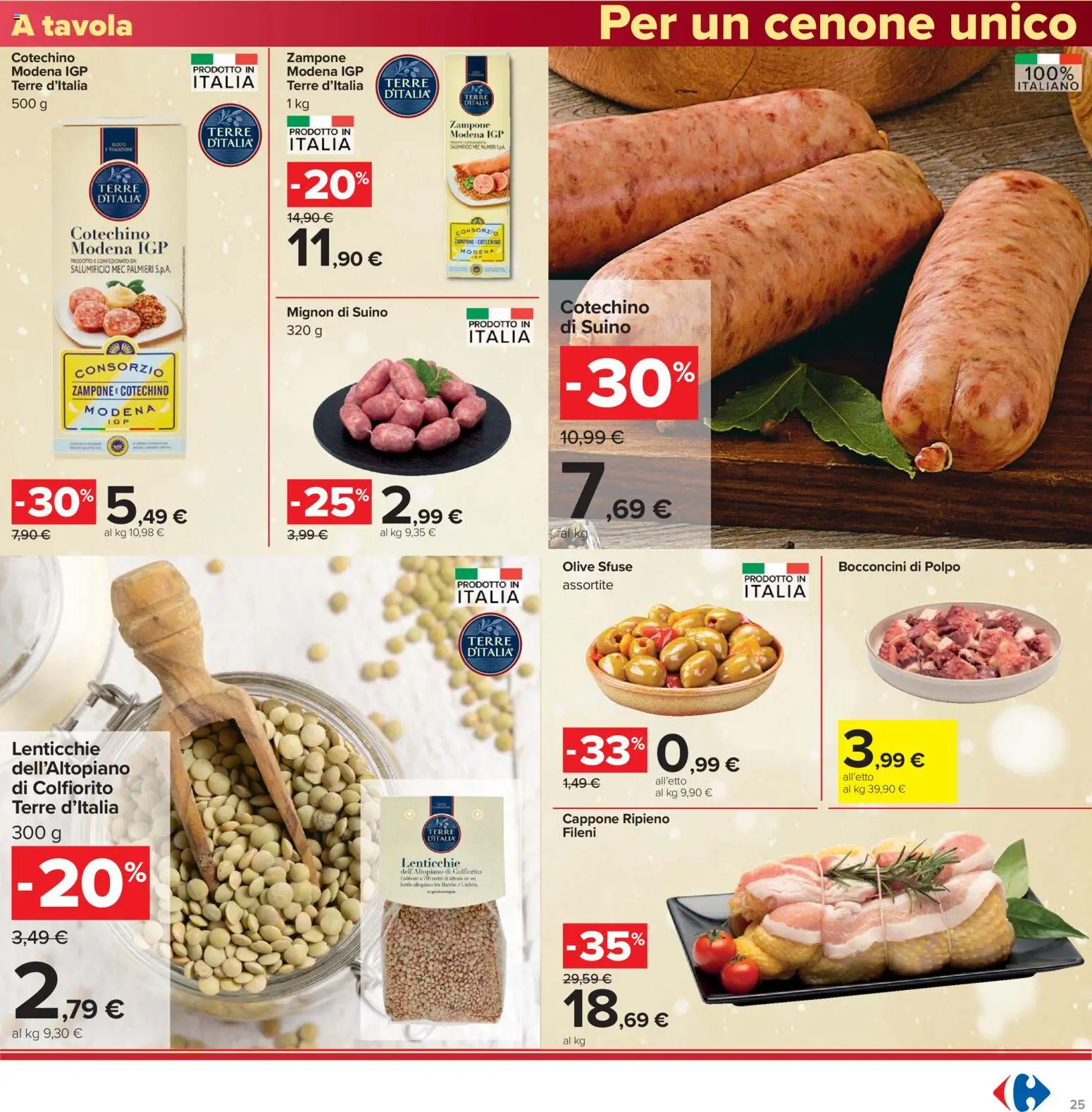 Volantino Carrefour del 16.12.2025 | Pagina: 25 | Prodotti: Polpo, Suino, Olive, Cotechino