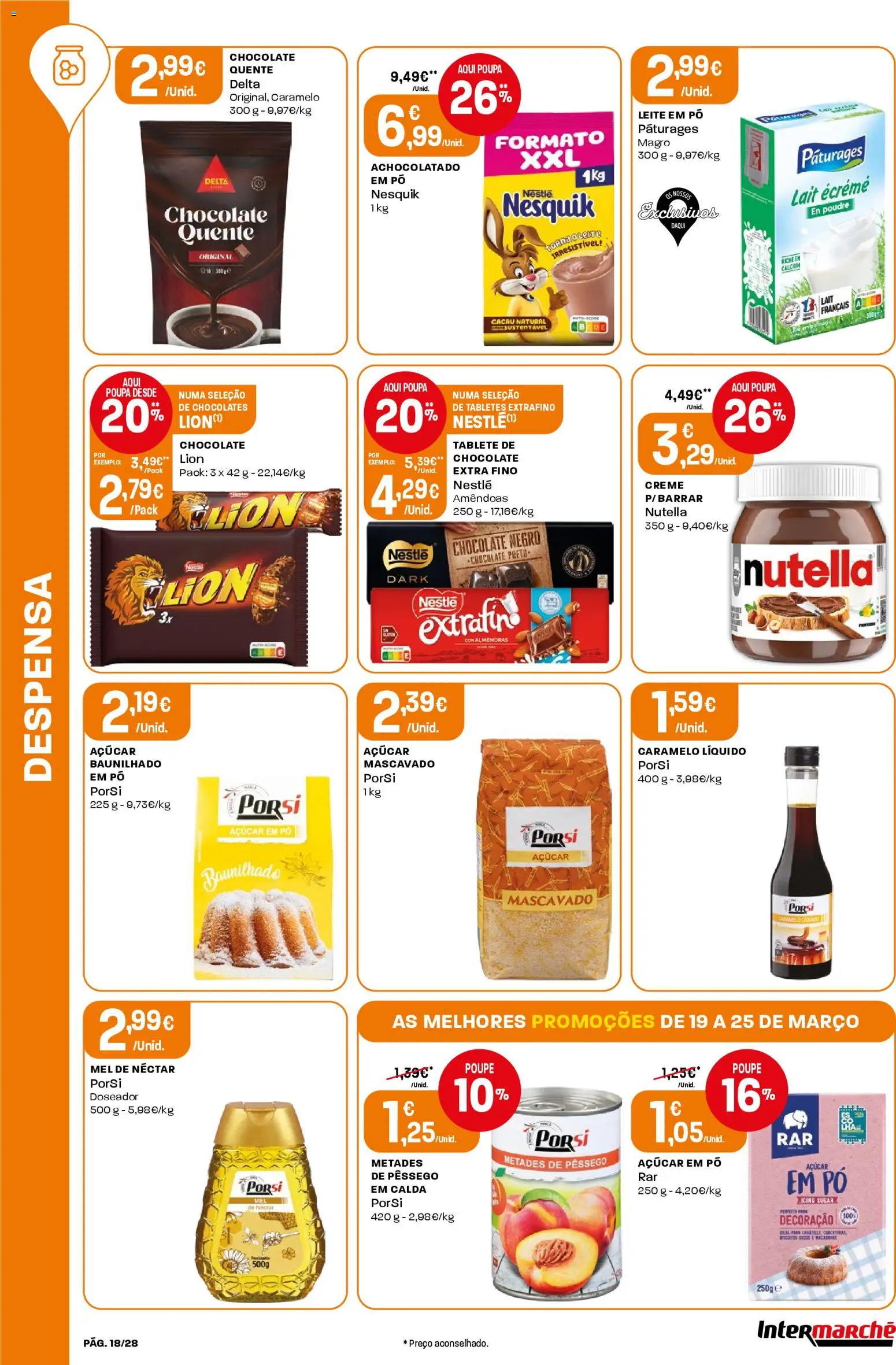 Intermarché Folheto Contact │ válido de 19.03.2026 | Página: 18 | Produtos: Amêndoas, Chocolates, Leite, Nestlé