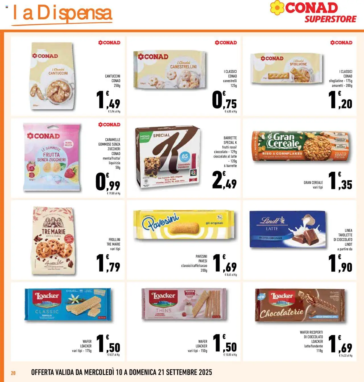 Volantino Conad del 10.09.2025 | Pagina: 20 | Prodotti: Cioccolato, Caramelle, Latte, Canestrelli