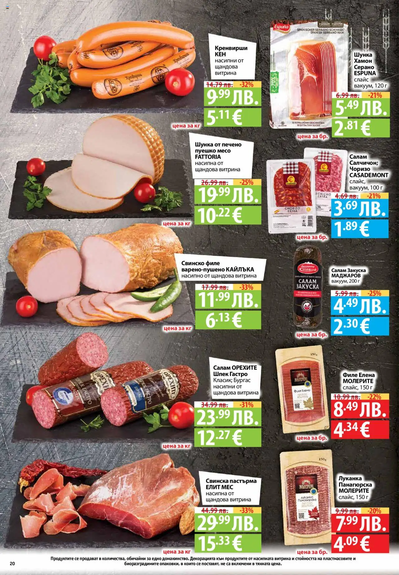  | Страница: 20 | Продукти: Салам, Шунка, Свинско, Кренвирши