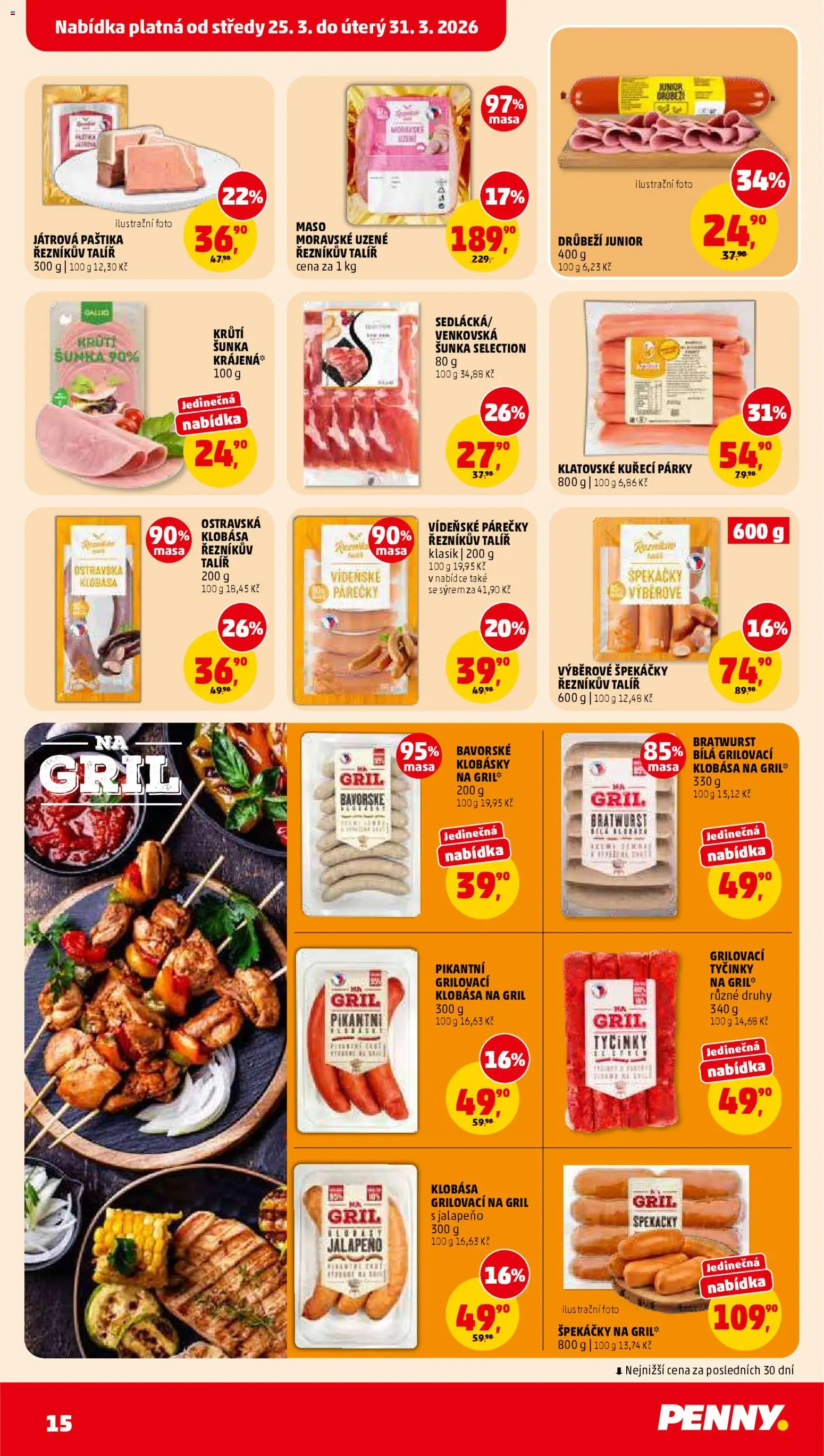 Penny Market leták od 25.03.2026 | Strana: 15 | Produkty: Tyčinky, Moravské uzené, Klobásky, Paštika