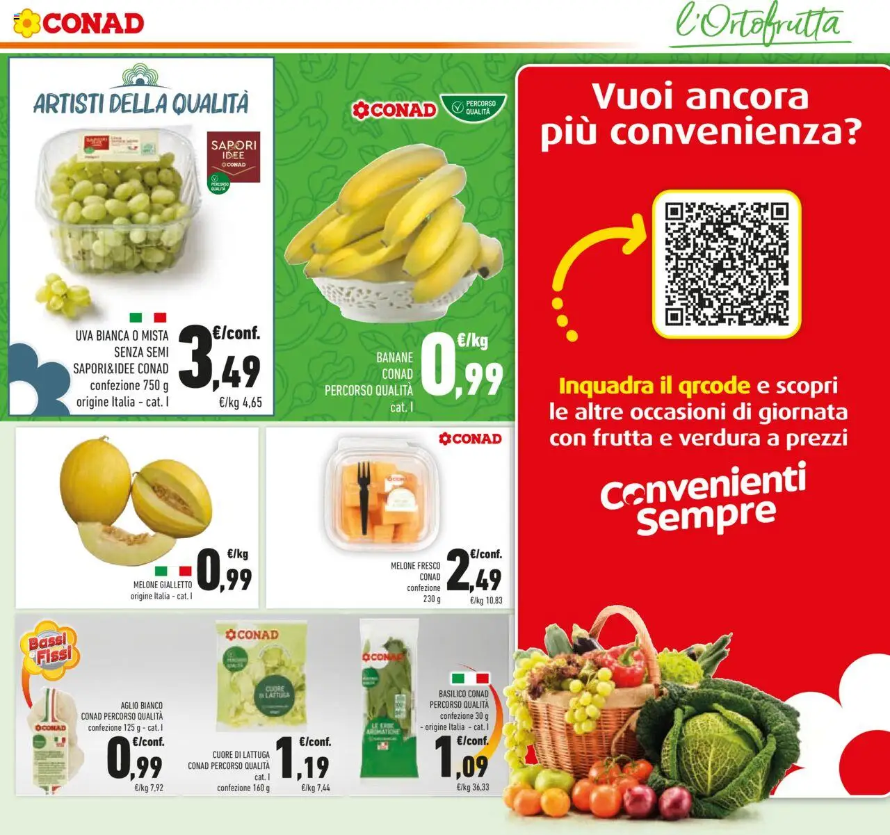 Volantino Conad del 27.08.2025 | Pagina: 7 | Prodotti: Banane, Frutta, Uva, Melone