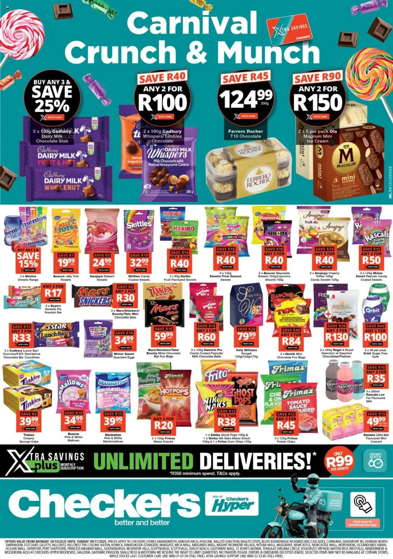 New Checkers catalogue – valid from 20.10.2025 | Page: 1 | Products: Sweets, Chips, Sauce, Sugar