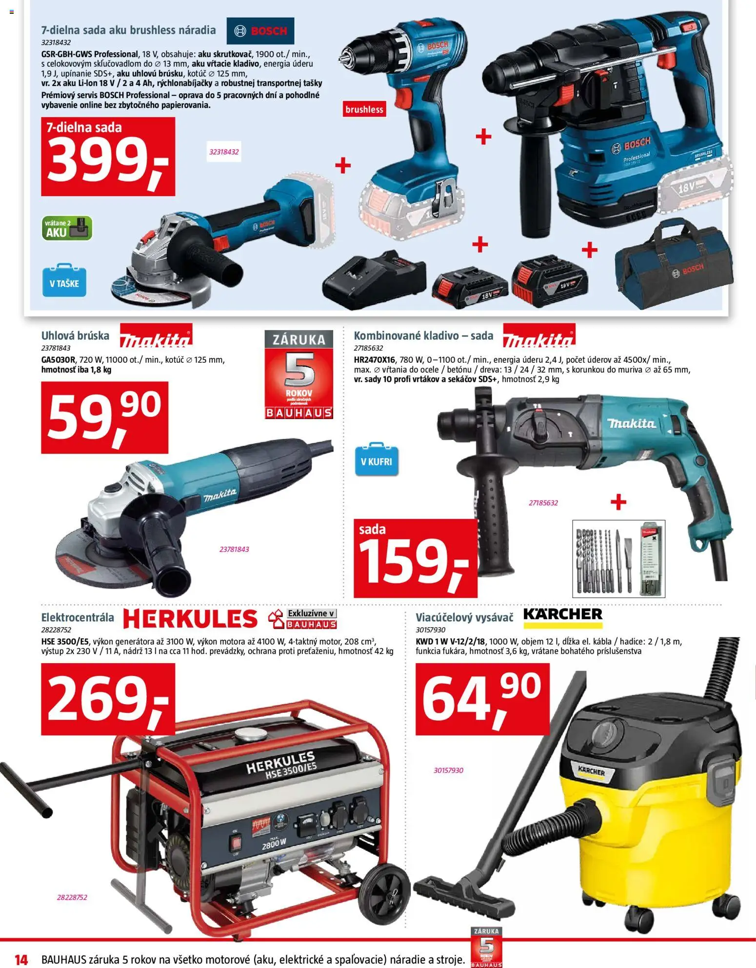 Nové Bauhaus akcie – leták je platný od 12.01.2026 | Strana: 14 | Produkty: Vysávač karcher, Náradie, Uhlová brúska, Aku