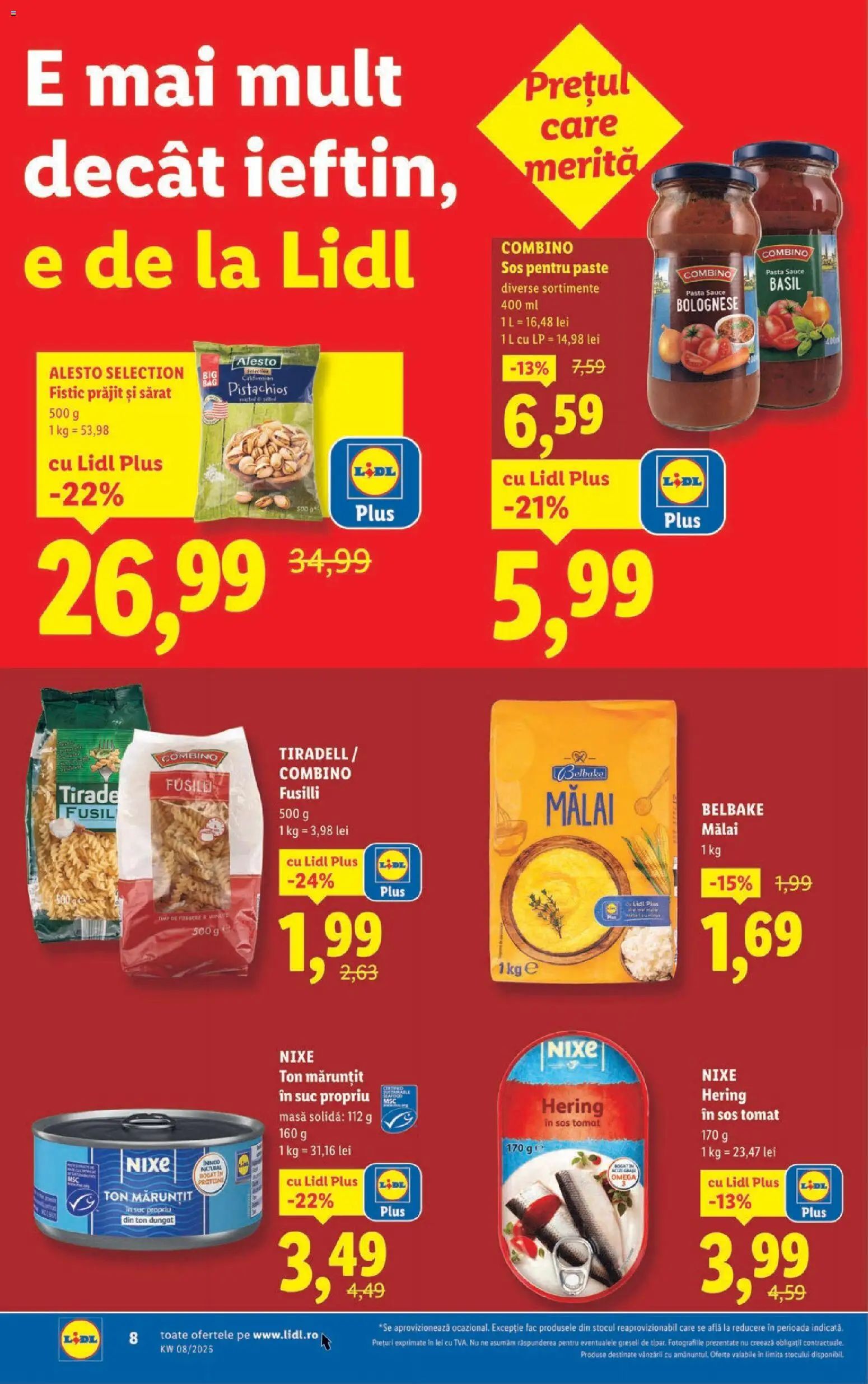 Noul catalog Lidl – valabil de la 16.02.2026 | Pagină: 8 | Produse: Chaussures de ski, Fistic, Paste, Sos