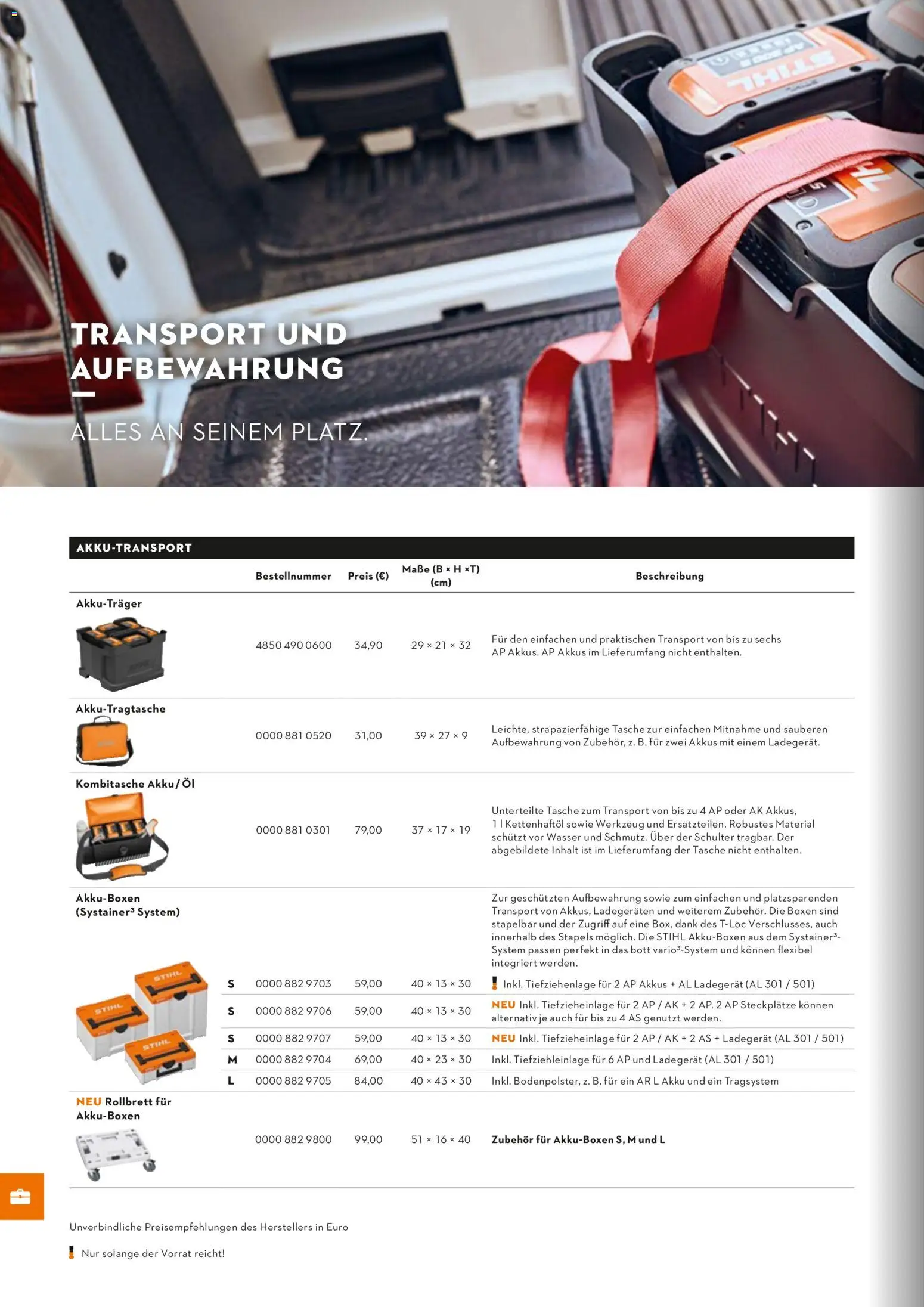 STIHL Katalog – gültig ab 01.01.2026 | Seite: 294 | Produkte: Tasche, Wasser, Ladegerät