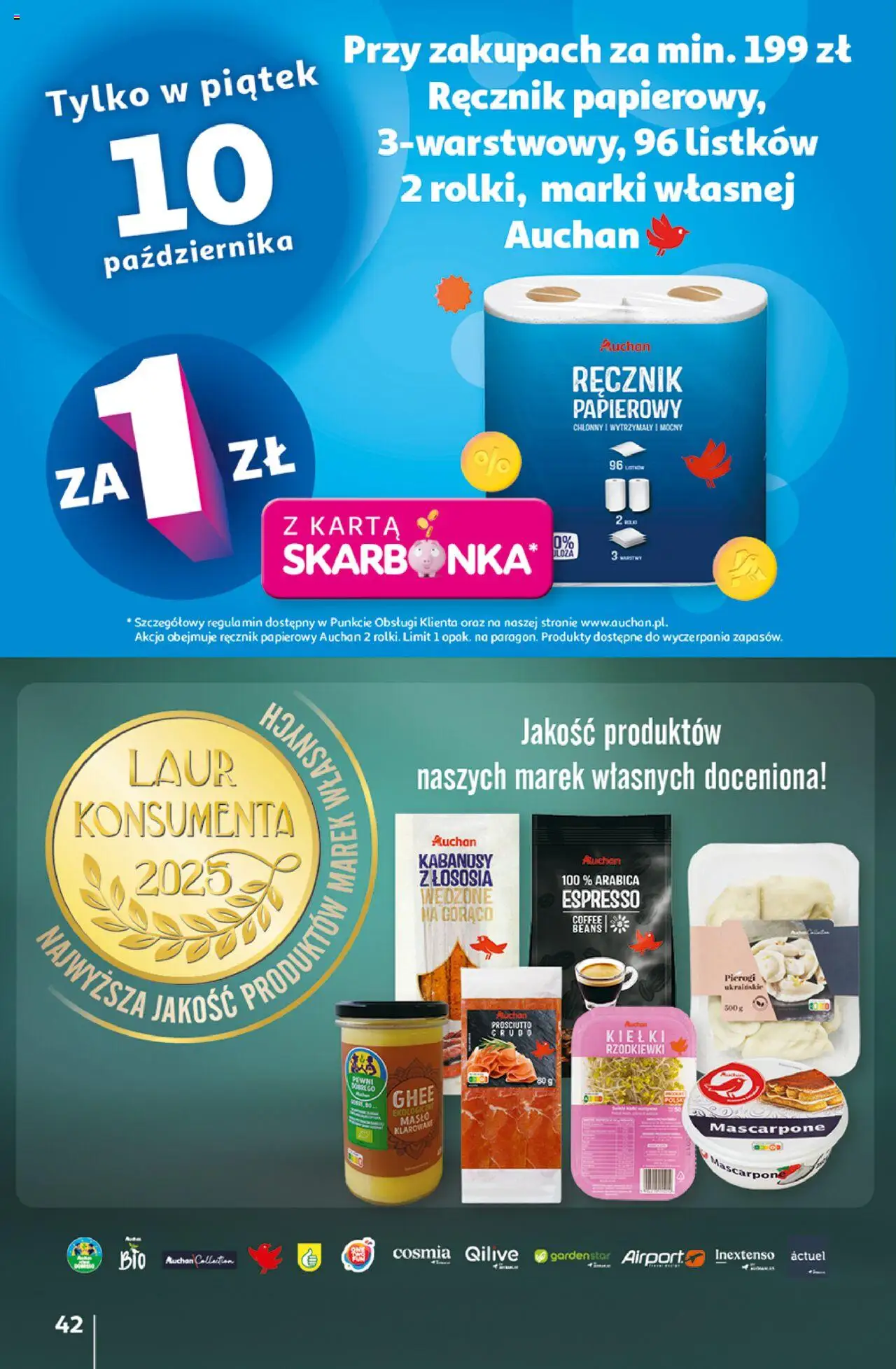 Auchan Gazetka - Wielkie przeboje cenowe Hipermarket od 09.10.2025 | Strona: 42 | Produkty: Karta, Pierogi, Kabanosy, Masło