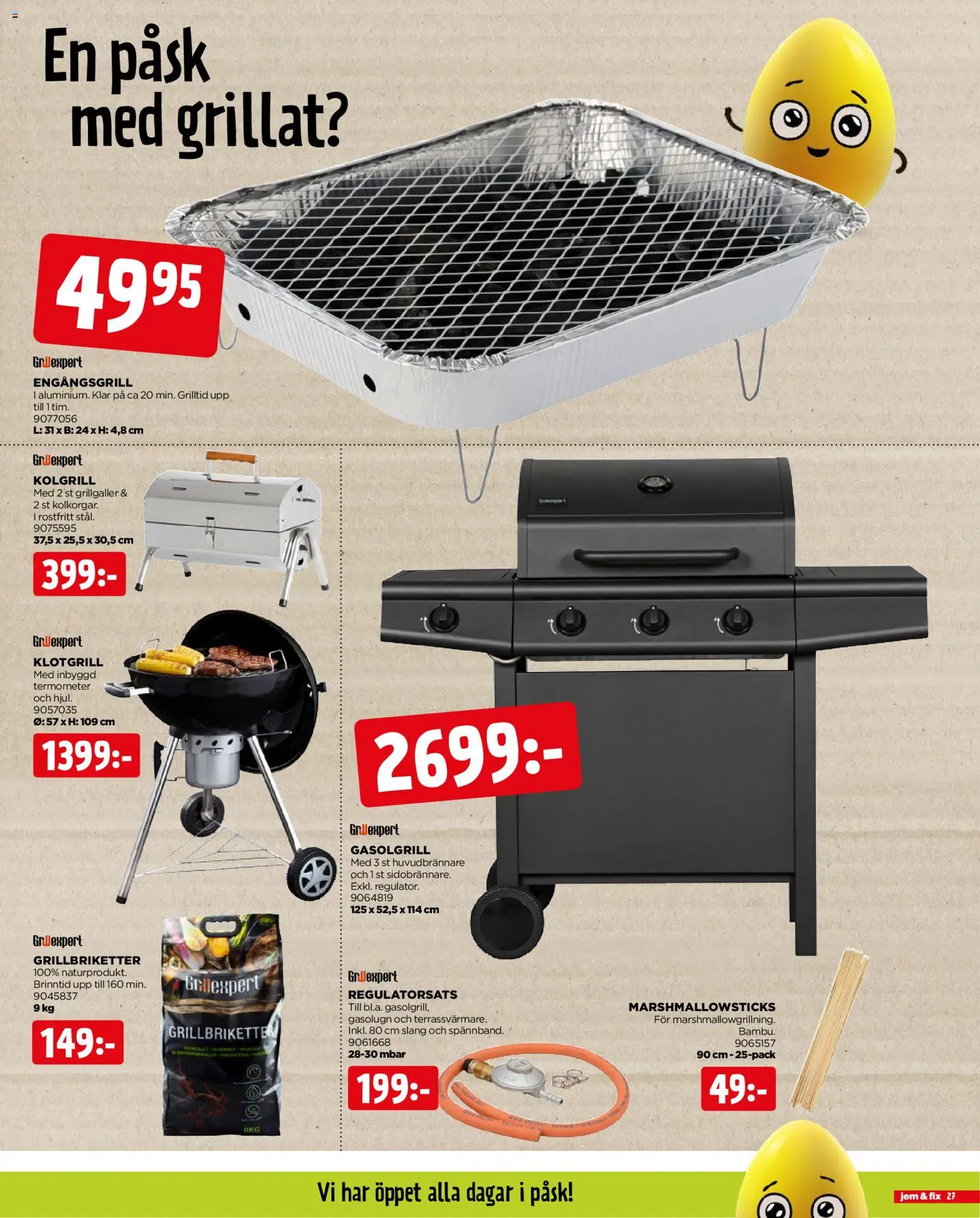 Jem & Fix reklamblad aktuell från 30.03.2026 | Sida: 27 | Produkter: Termometer, Gasolgrill, Kolgrill