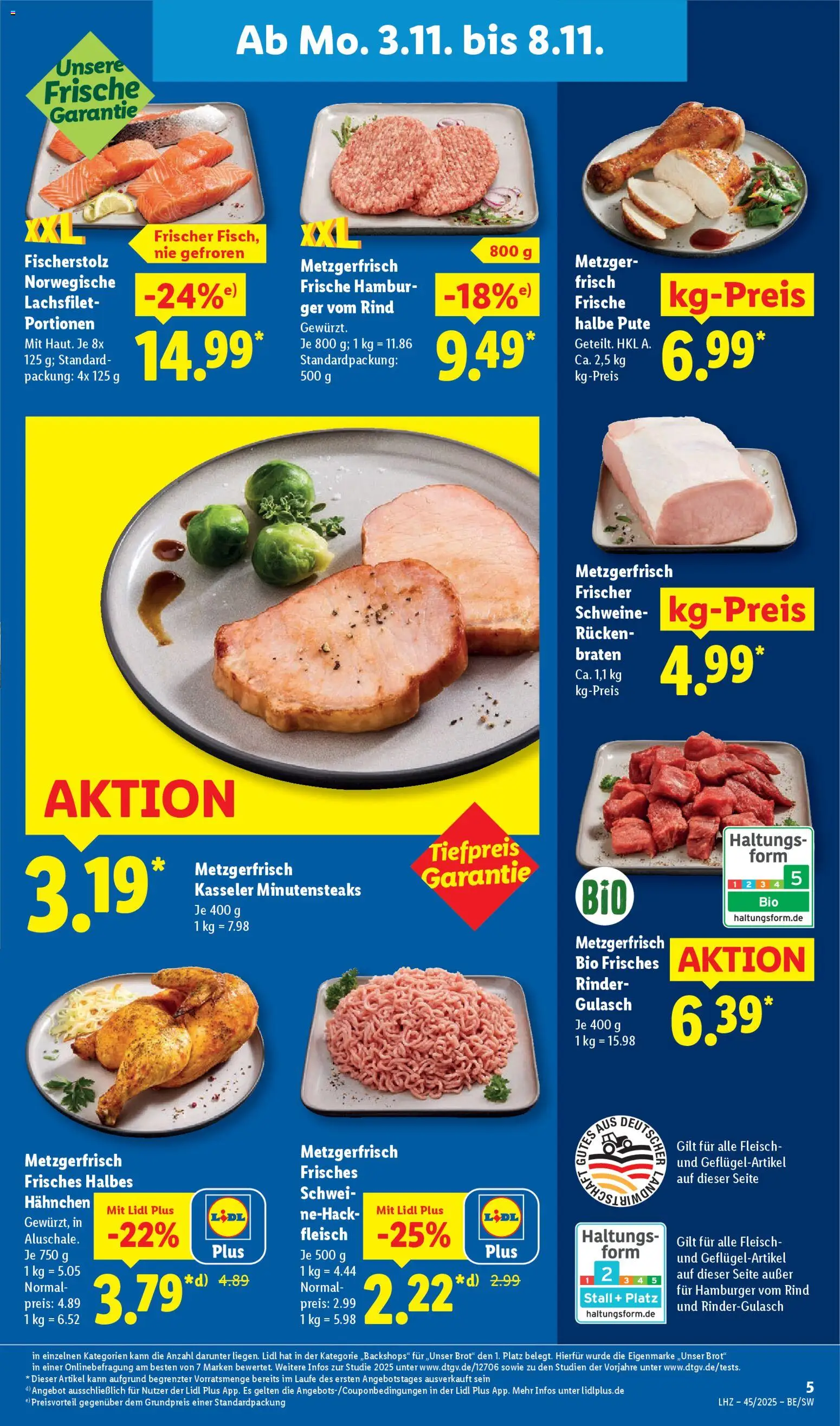 Lidl Prospekt Nagold – gültig ab 03.11.2025 | Seite: 9 | Produkte: Pute, Gulasch, Brot, Fleisch