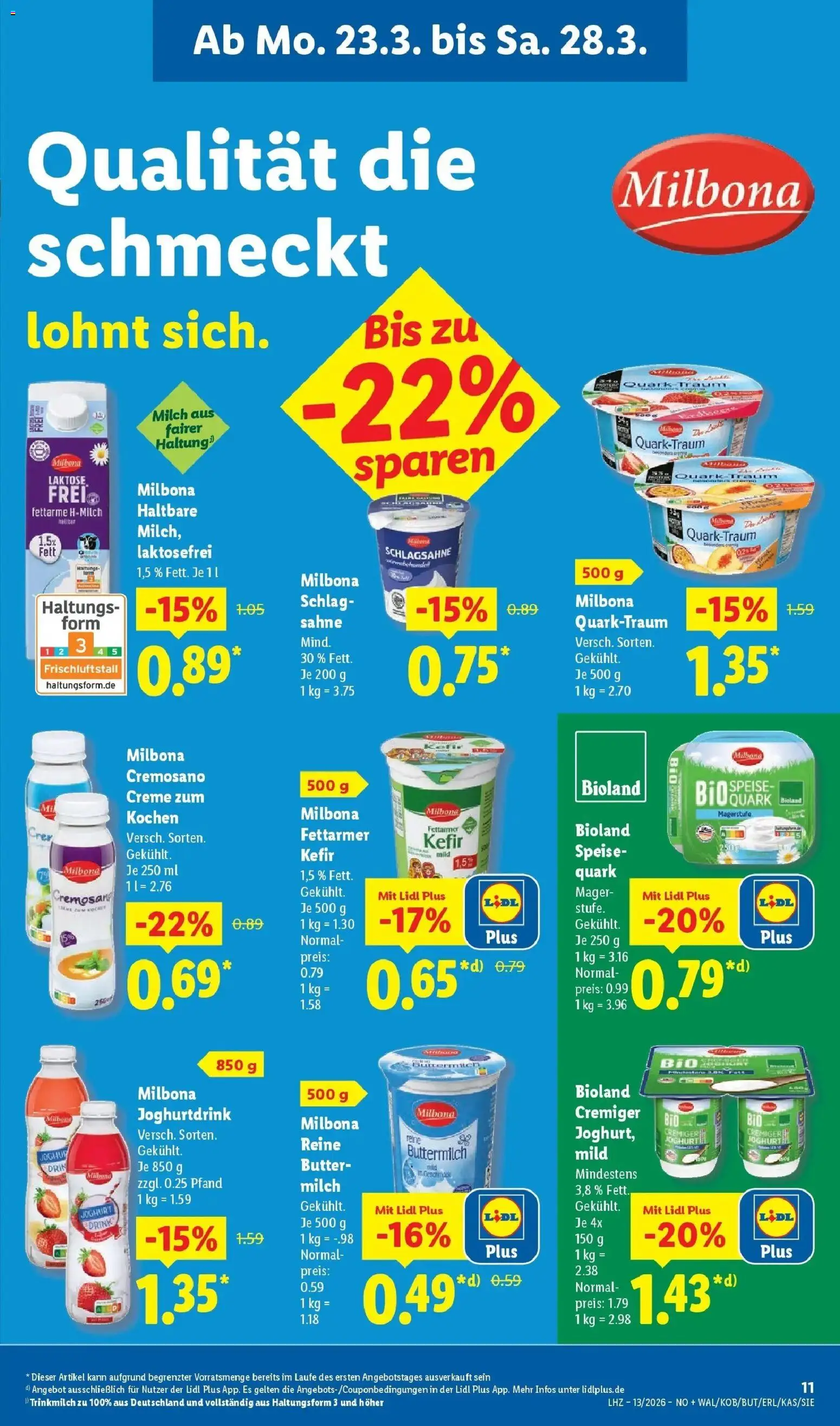 Lidl Prospekt Plettenberg – gültig ab 23.03.2026 | Seite: 19 | Produkte: Kefir, Buttermilch, Butter, Creme