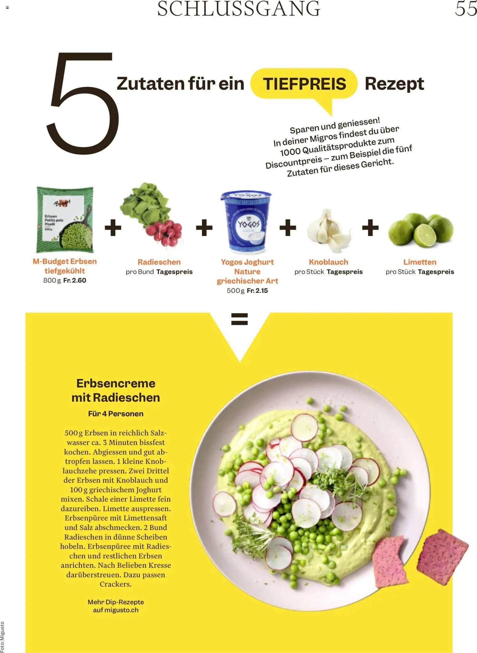 Migros aktionen Magazin – gültig ab 29.04.2026 | Seite: 55 | Produkte: Erbsen, Limette, Salz, Wasser