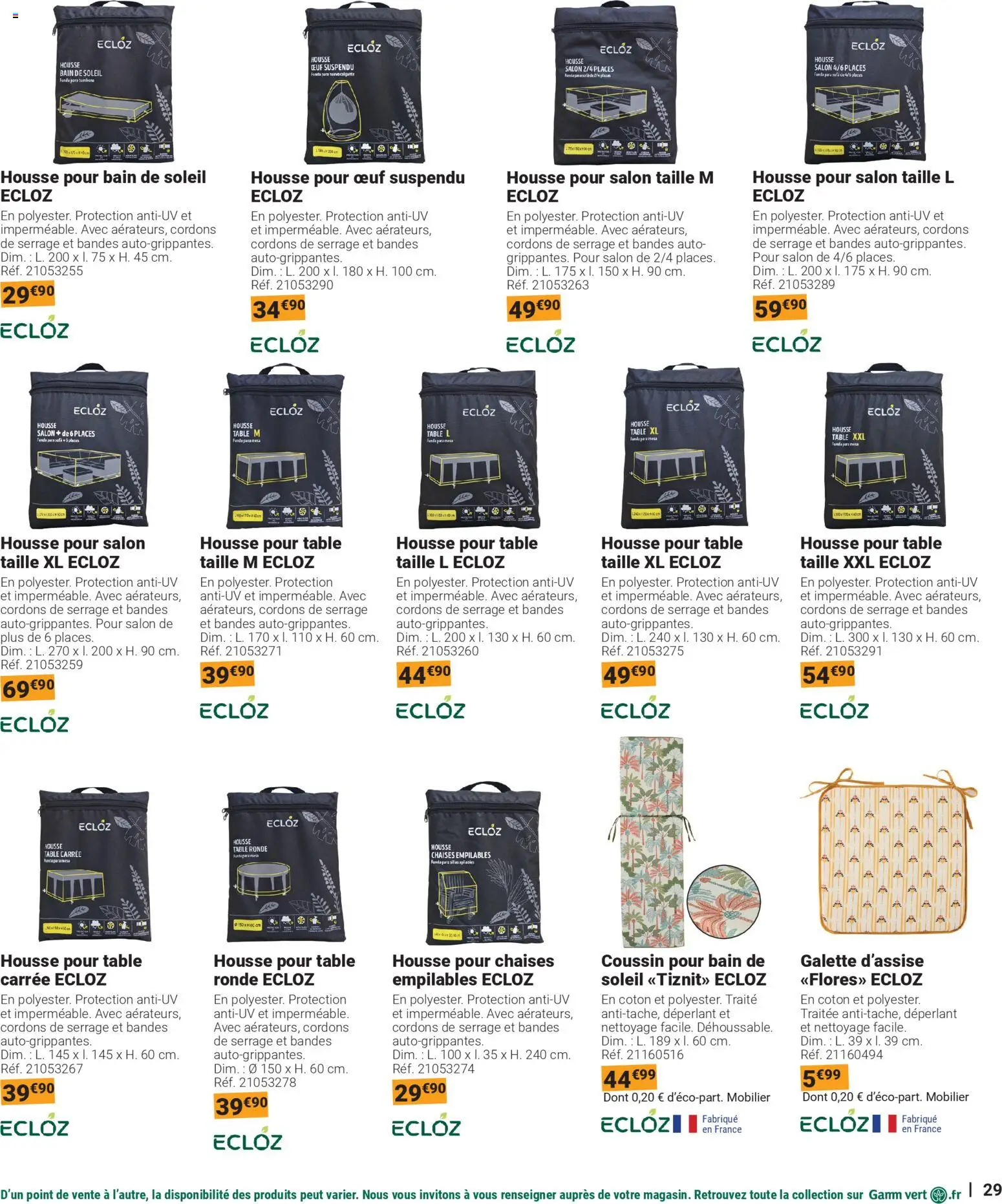 {H1} | Page: 29 | Produits: Oeuf suspendu, Bain de soleil, Coton, Table