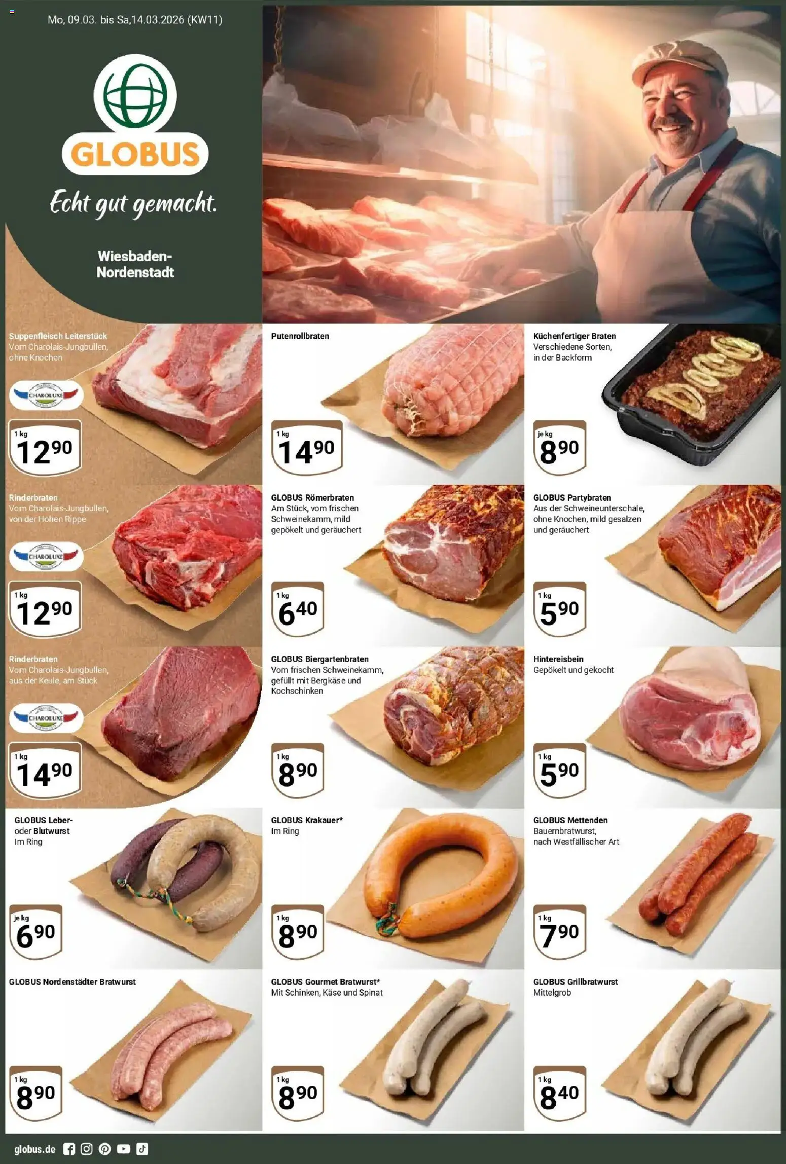 Globus prospekt Wiesbaden-Nordenstadt	 – gültig ab 09.03.2026 | Seite: 1 | Produkte: Rinderbraten, Käse, Bratwurst, Suppenfleisch