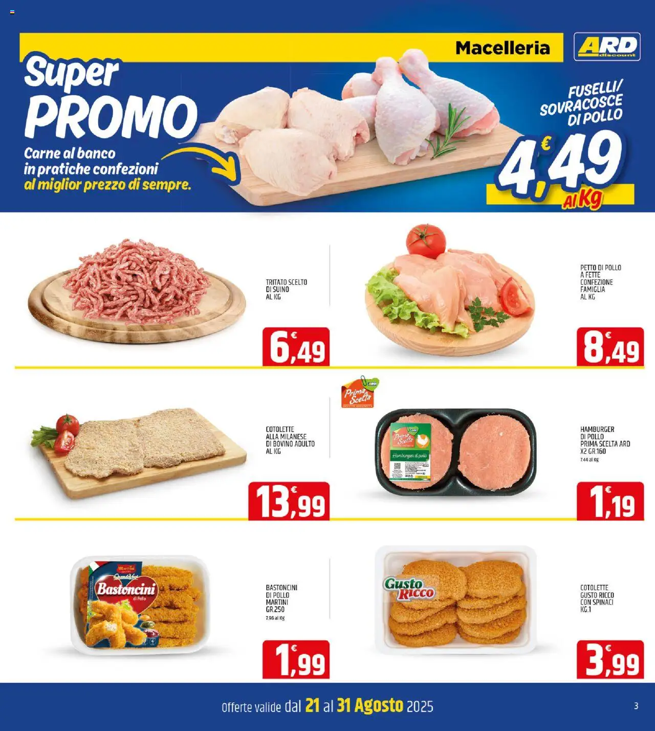 Volantino ARD Discount del 21.08.2025 | Pagina: 3 | Prodotti: Bovino, Suino, Spinaci, Hamburger