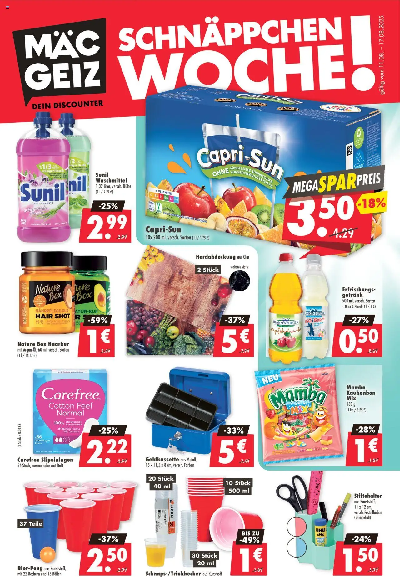 Mäc Geiz Prospekt 	 - gültig ab dem 11.08.2025 | Seite: 1 | Produkte: Box, Duft, Waschmittel