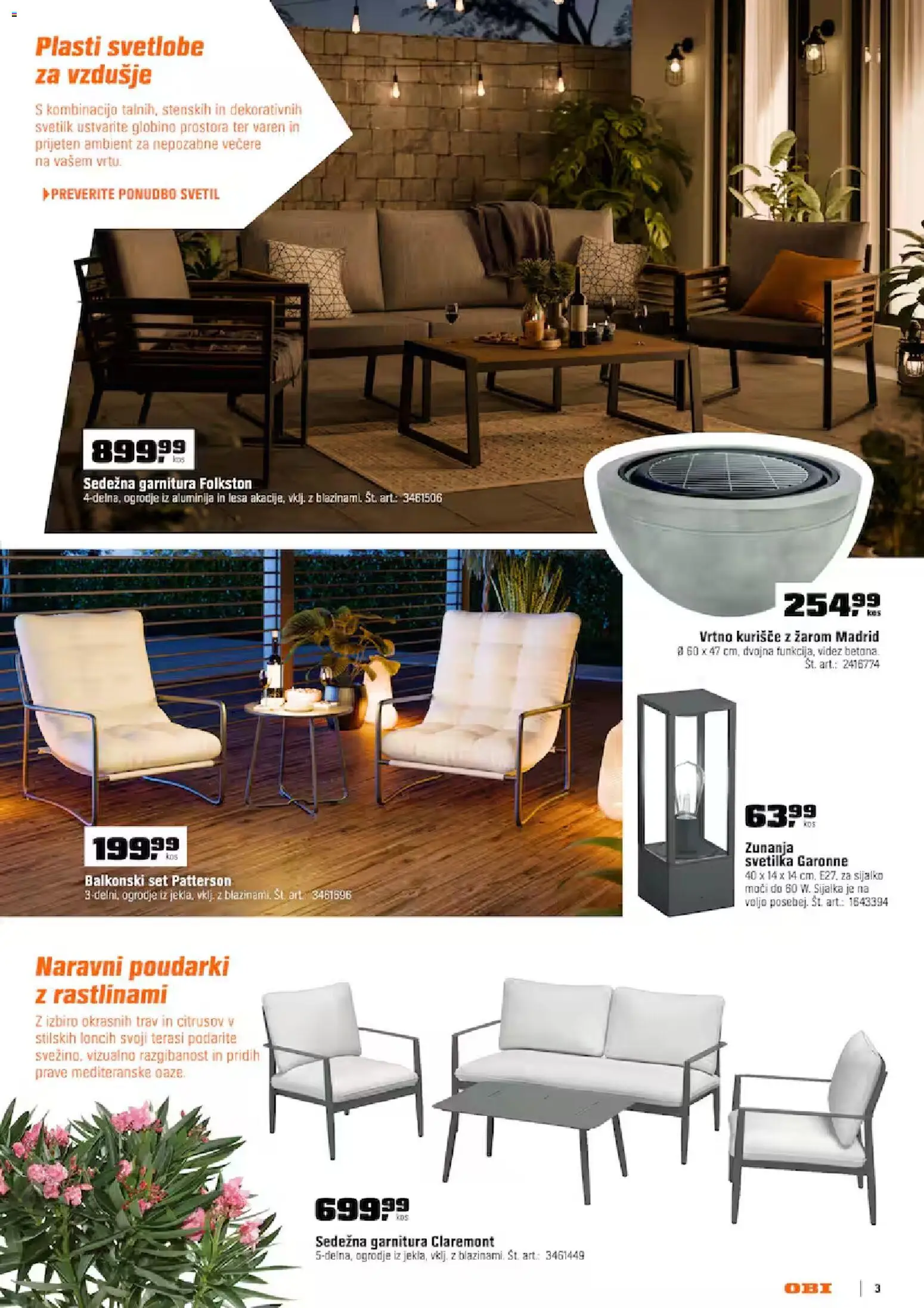 Novi OBI katalog ponudbe – veljaven od 01.04.2026 | Stran: 3 | Izdelki: Balkonski set, Sedezna garnitura, Svetilka
