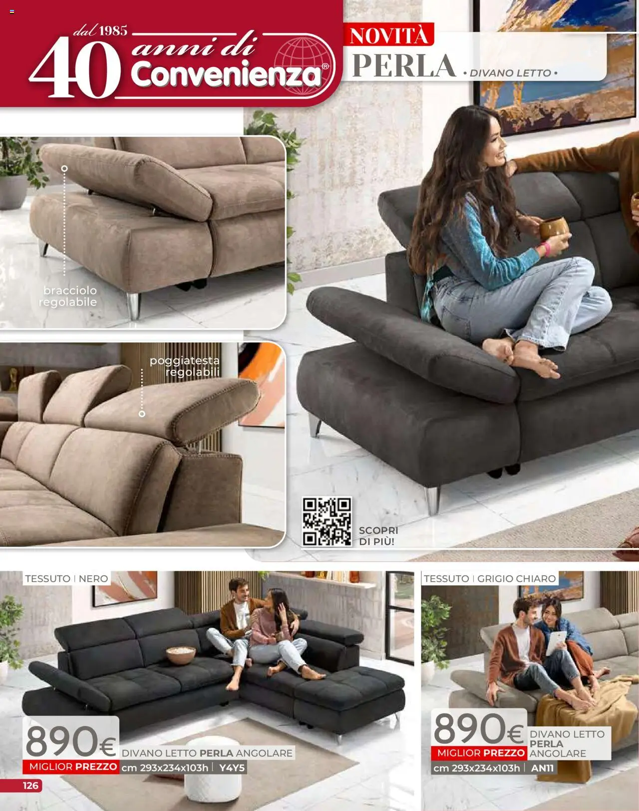 Volantino Mondo Convenienza del 09.09.2025 | Pagina: 128 | Prodotti: Divano letto, Letto, Divano