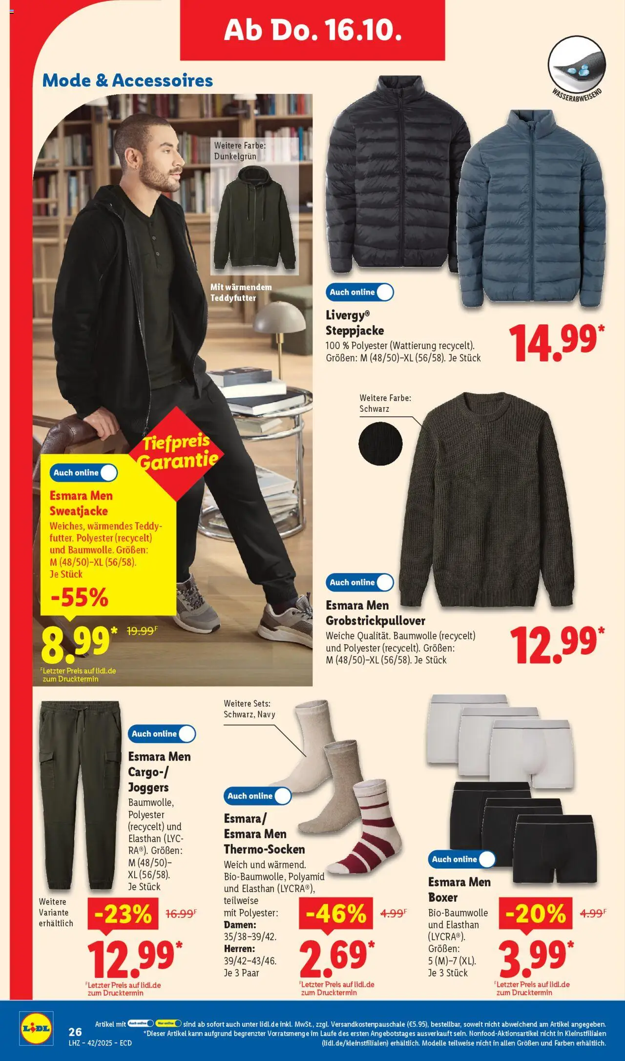 Lidl Prospekt 	 – gültig ab 13.10.2025 | Seite: 22 | Produkte: Sweatjacke, Steppjacke, Boxer