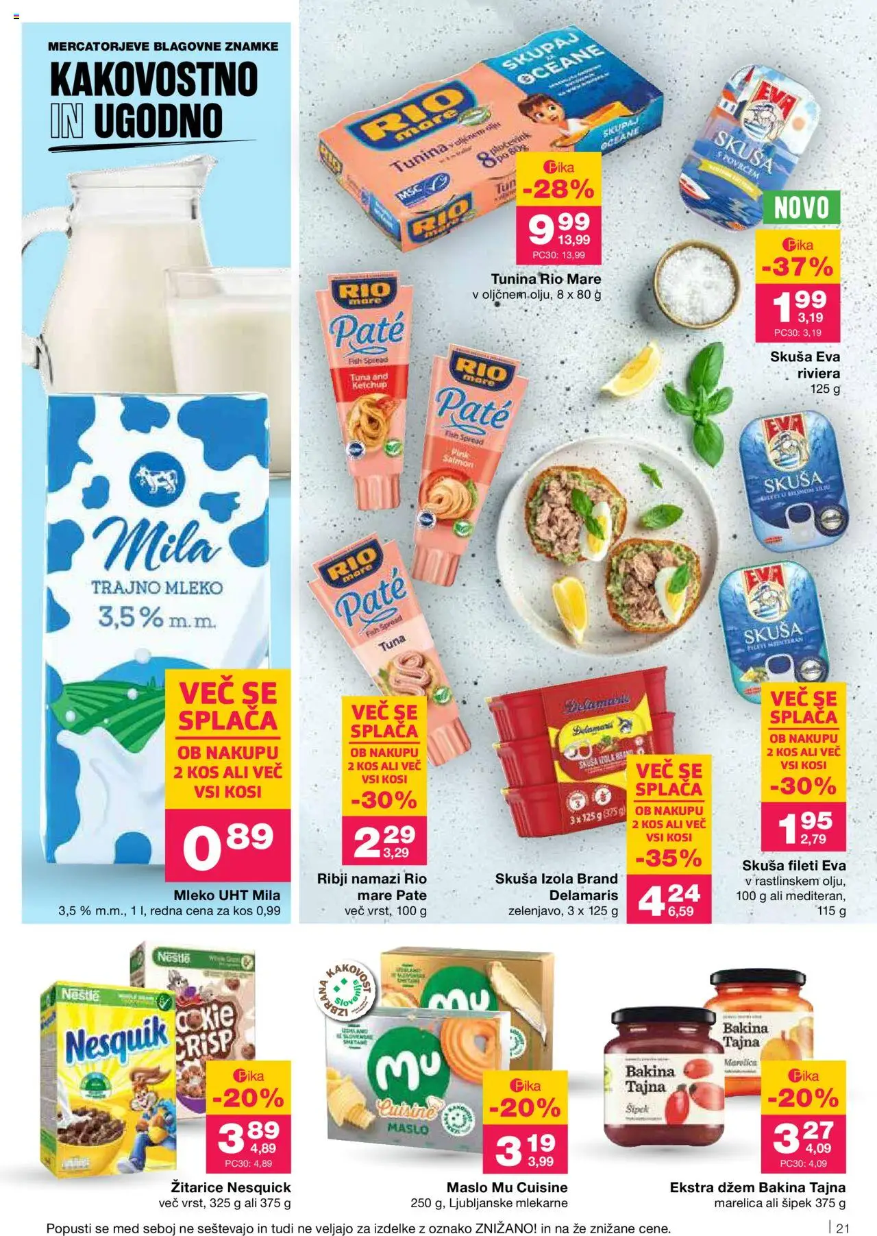 Novi Mercator katalog ponudbe – veljaven od 11.09.2025 | Stran: 21 | Izdelki: Tuna, Kos, Mleko, Maslo